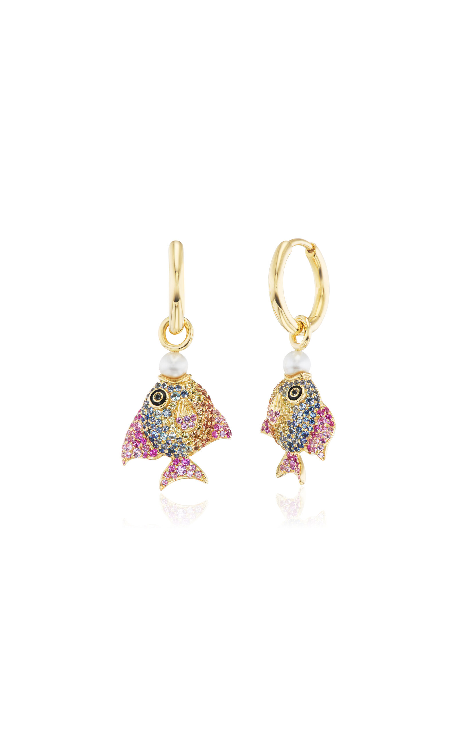 Rainbow Fish 18K Yellow Gold Multi-Stone Earrings
