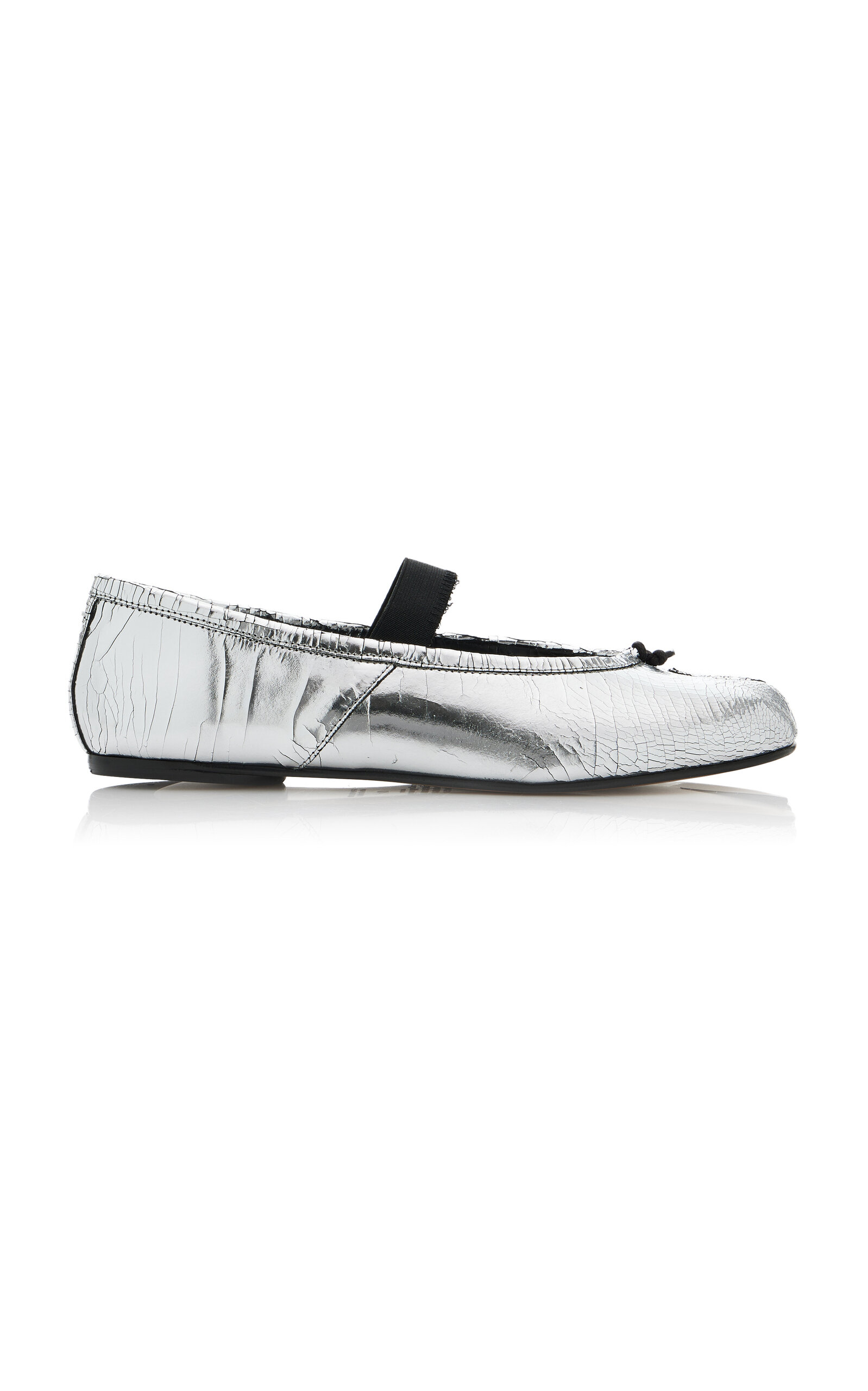 Maison Margiela Tabi Crinkled Metallic Leather Ballet Flats In Silver