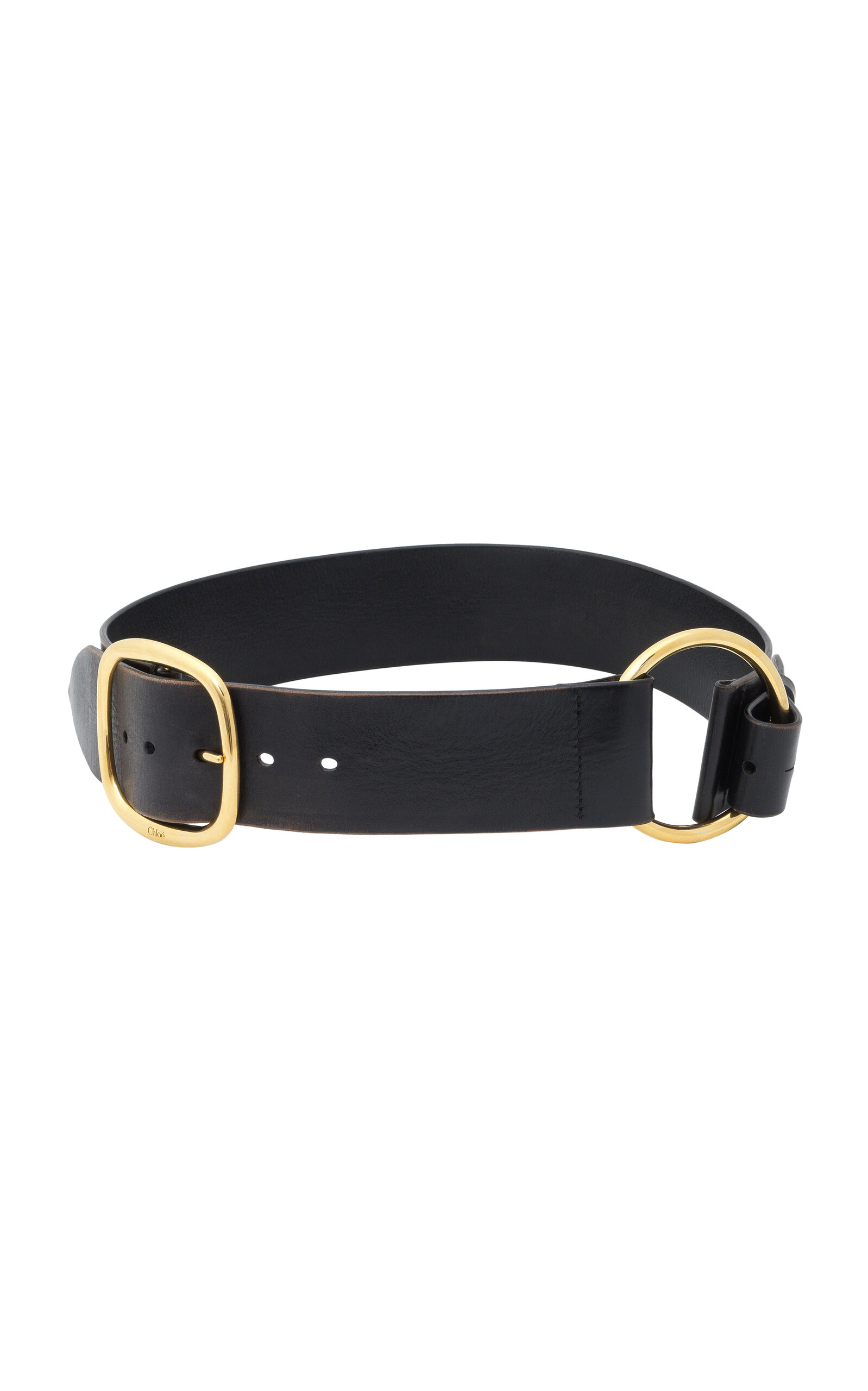 Chloé Anita Asymmetrical Buckle Leather Belt In Black