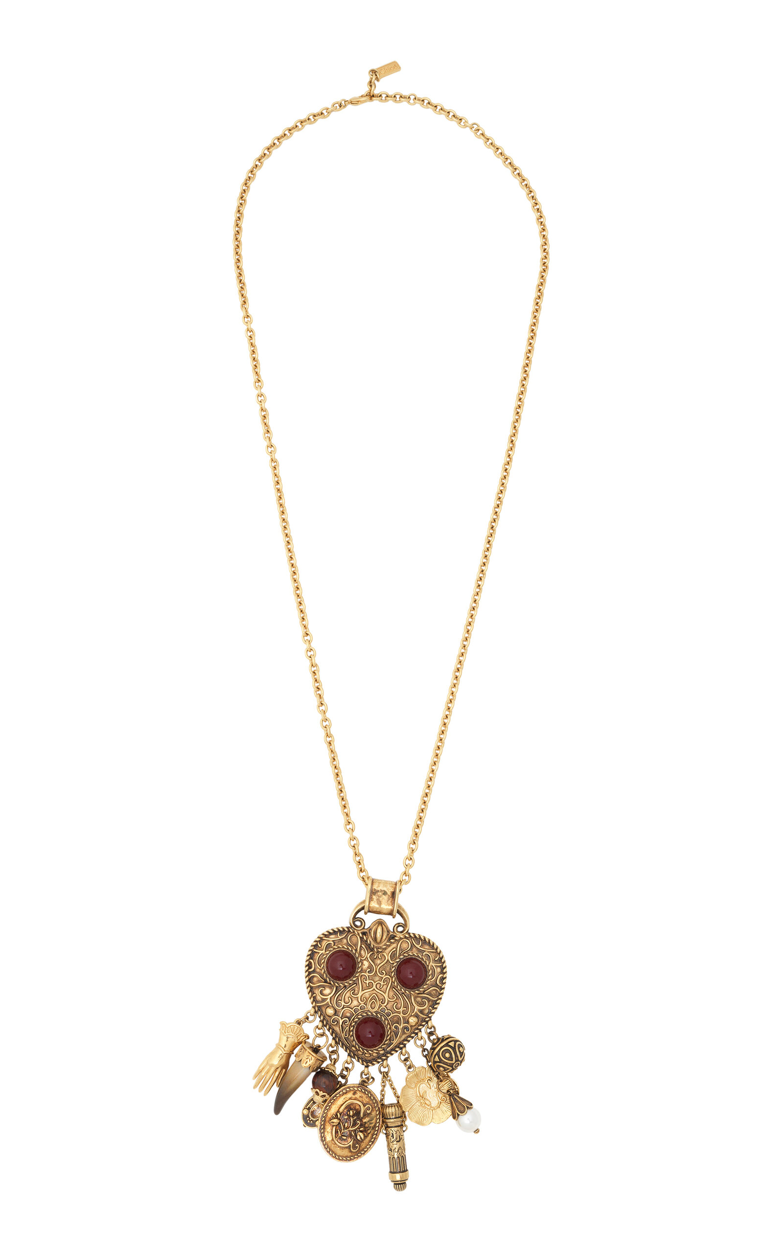 Chloé Heartfull Brass; Resin; Pearl And Tiger Eye Necklace In Gold