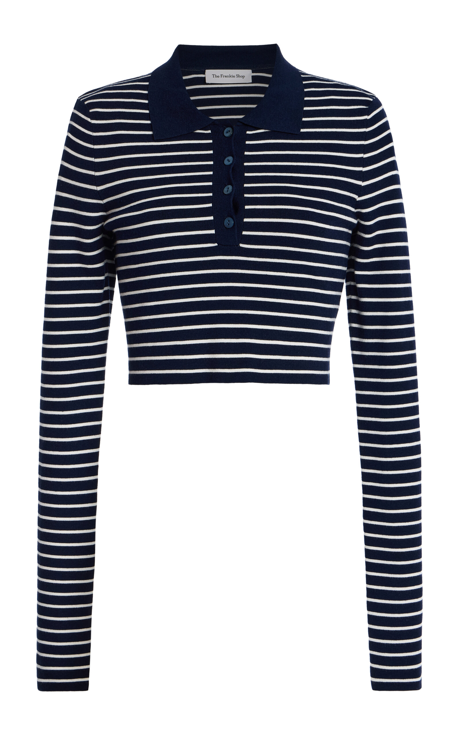 The Frankie Shop Exclusive Riviera Gisele Cropped Striped Knit Polo Shirt