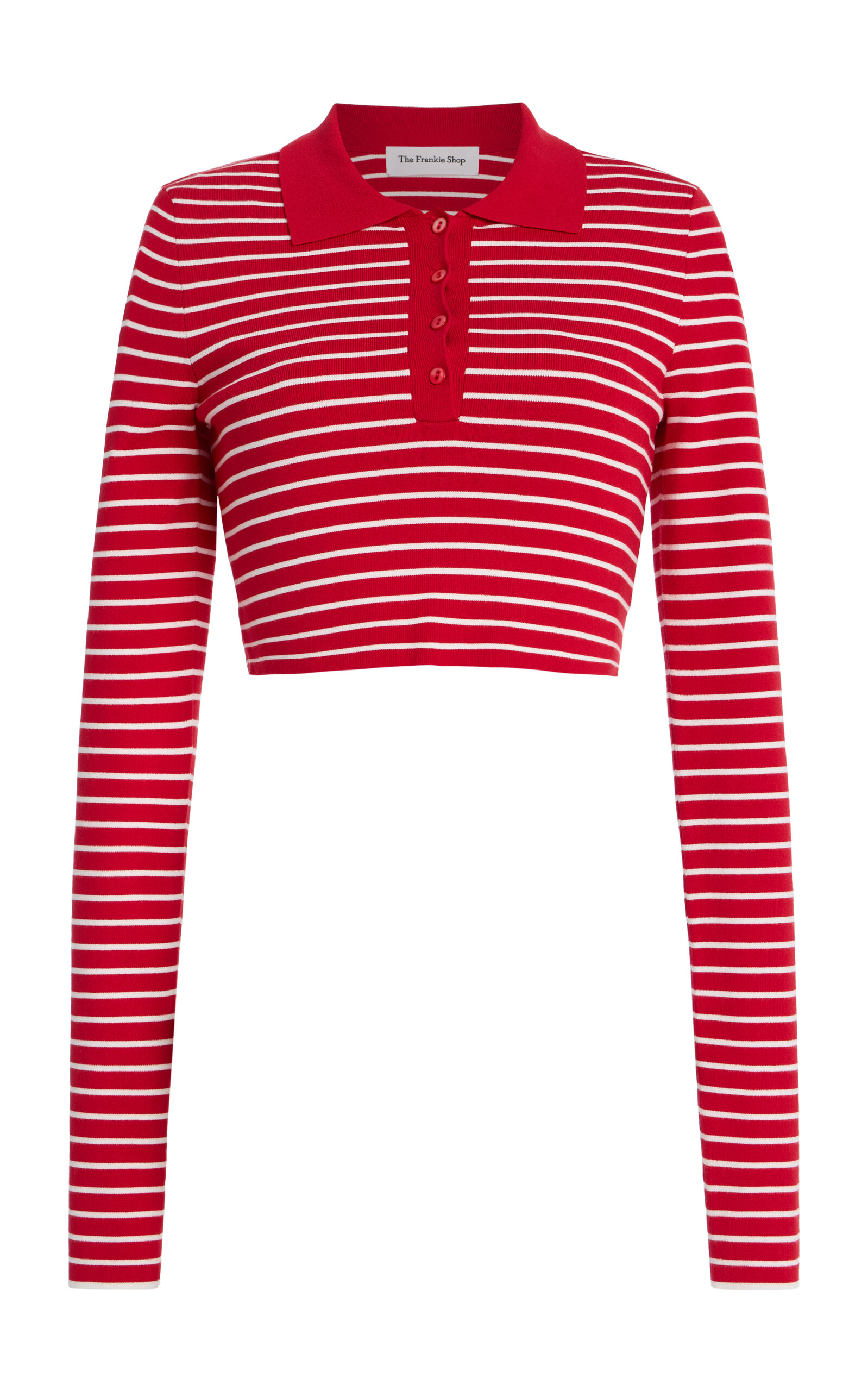 The Frankie Shop Exclusive Riviera Gisele Cropped Striped Knit Polo Shirt