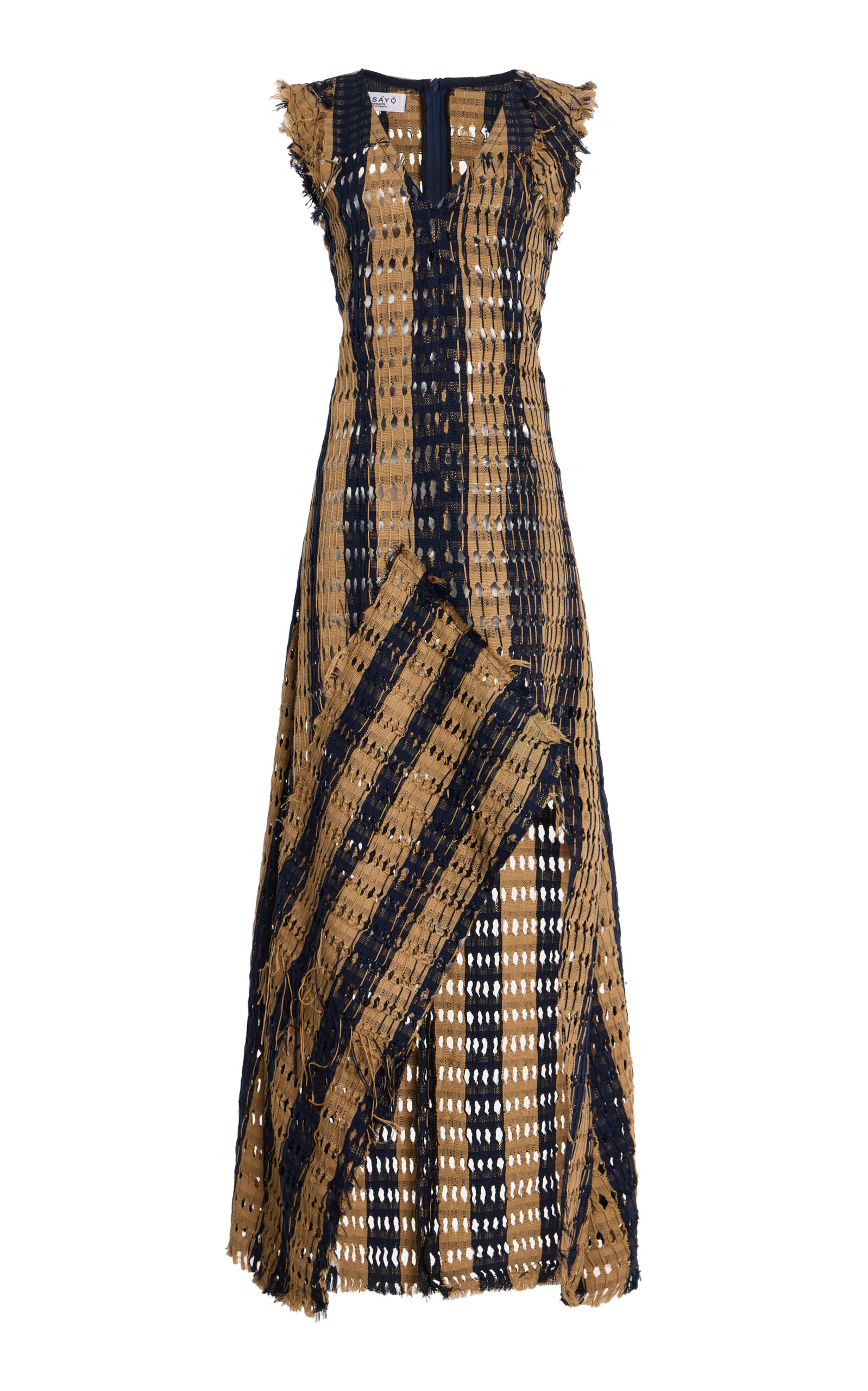 Busayo Temidire Openwork Striped Cotton Maxi Dress In Brown