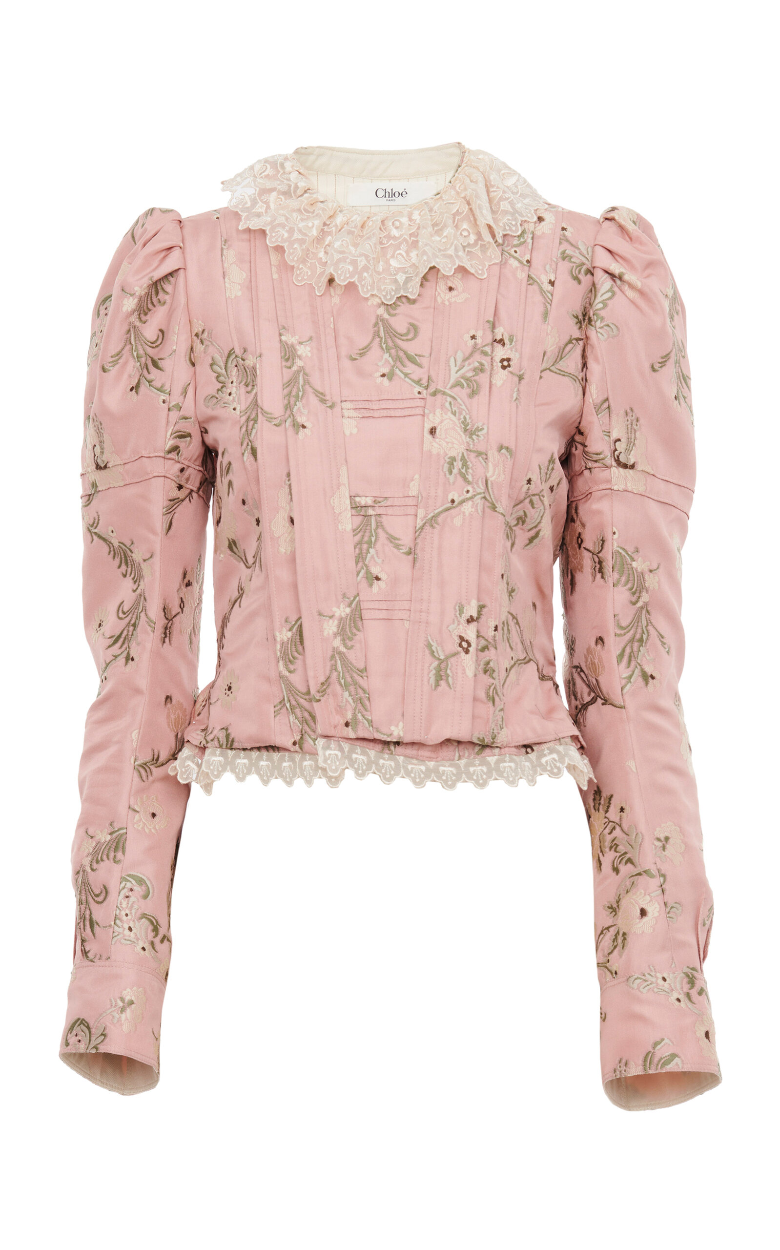 Chloé Fitted Floral Taffeta Jacquard Jacket In Pink