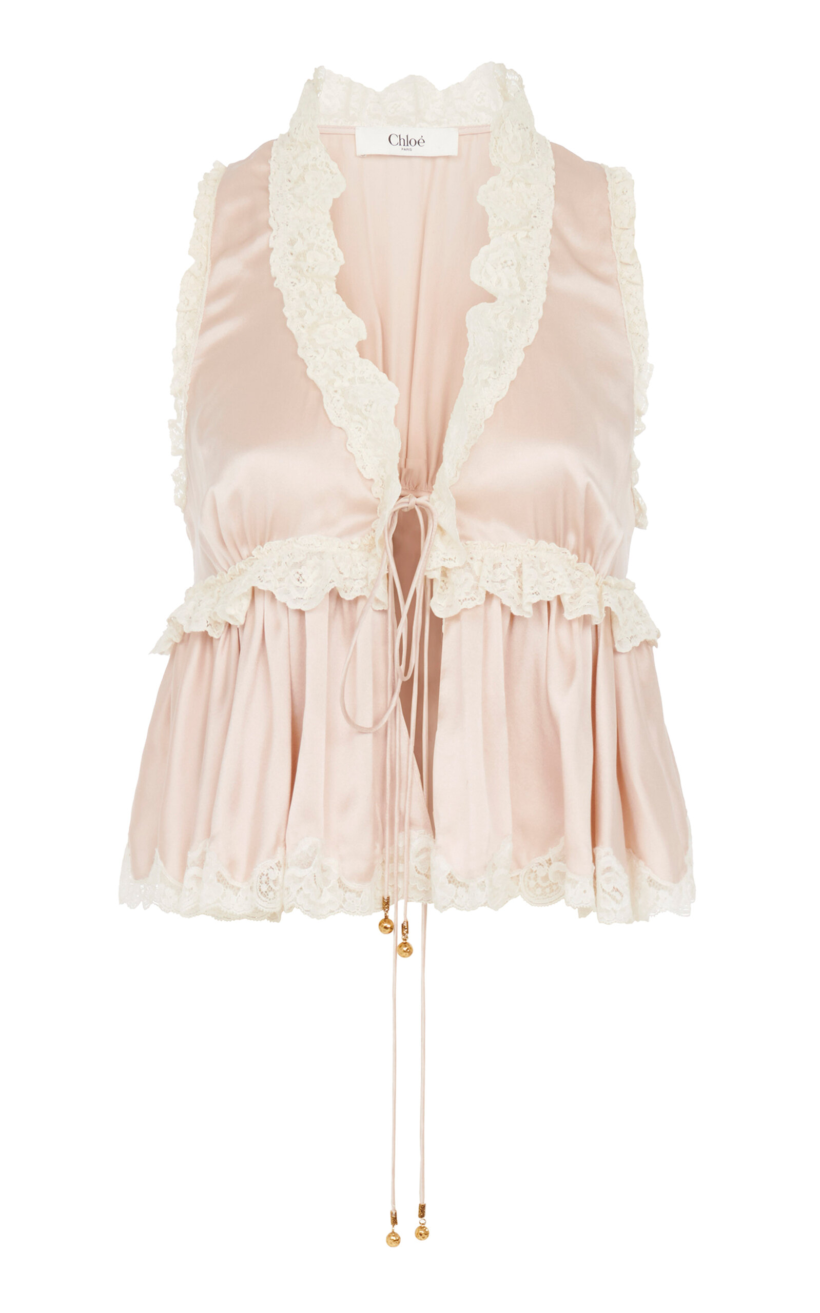 Chloé Lace-Trimmed Silk Satin Top - Women's Clothing