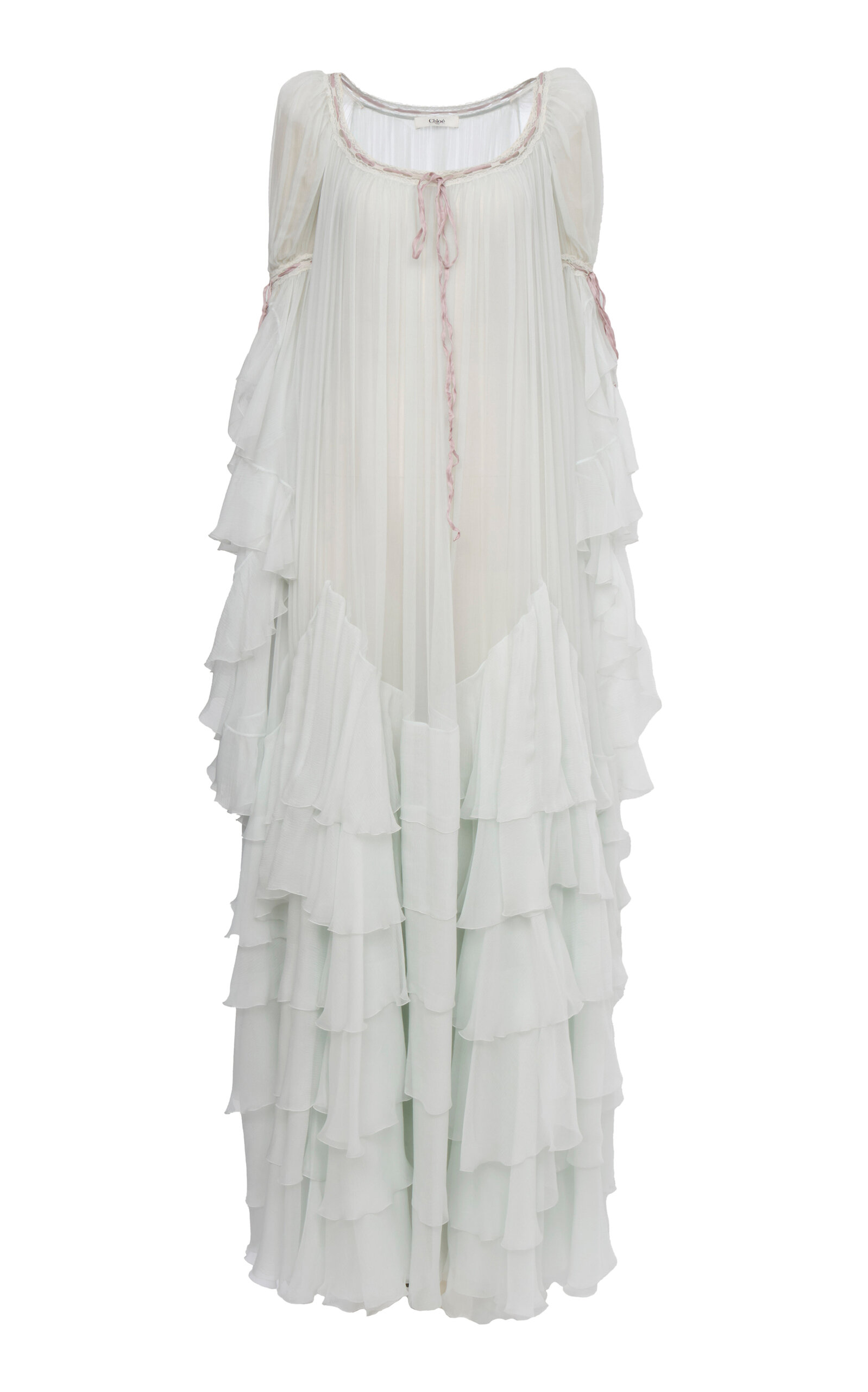 Chloé Flou Ruffled Organic Silk Mousseline Gown In Grey