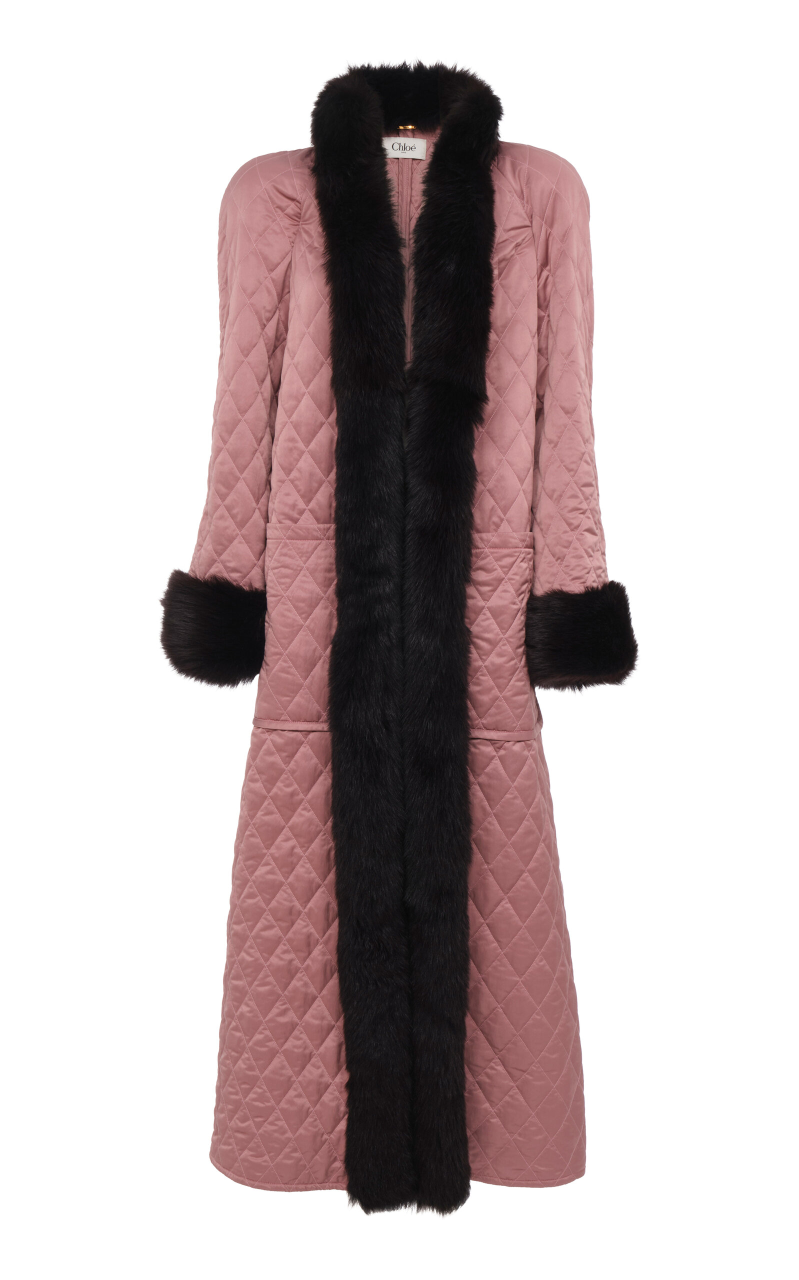 Chloé Shearling-Trimmed Technical Satin Coat