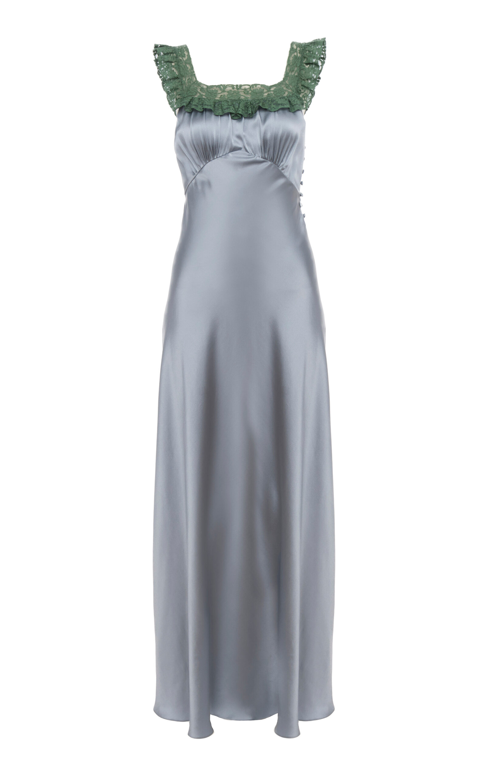 Chloé Lace-trimmed Silk Satin Maxi Dress In Blue