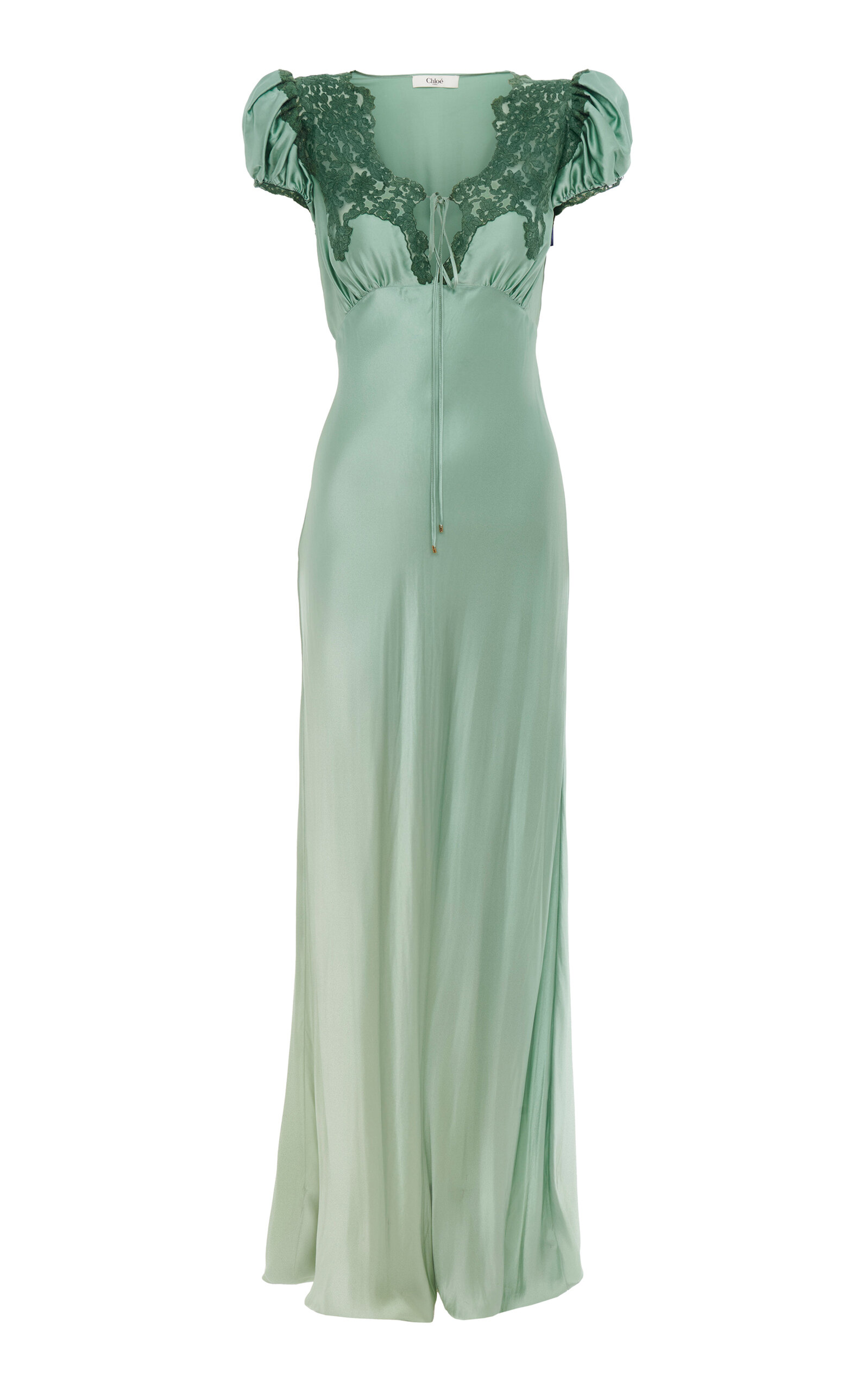 Chloé Lace-Trimmed Silk Satin Maxi Dress