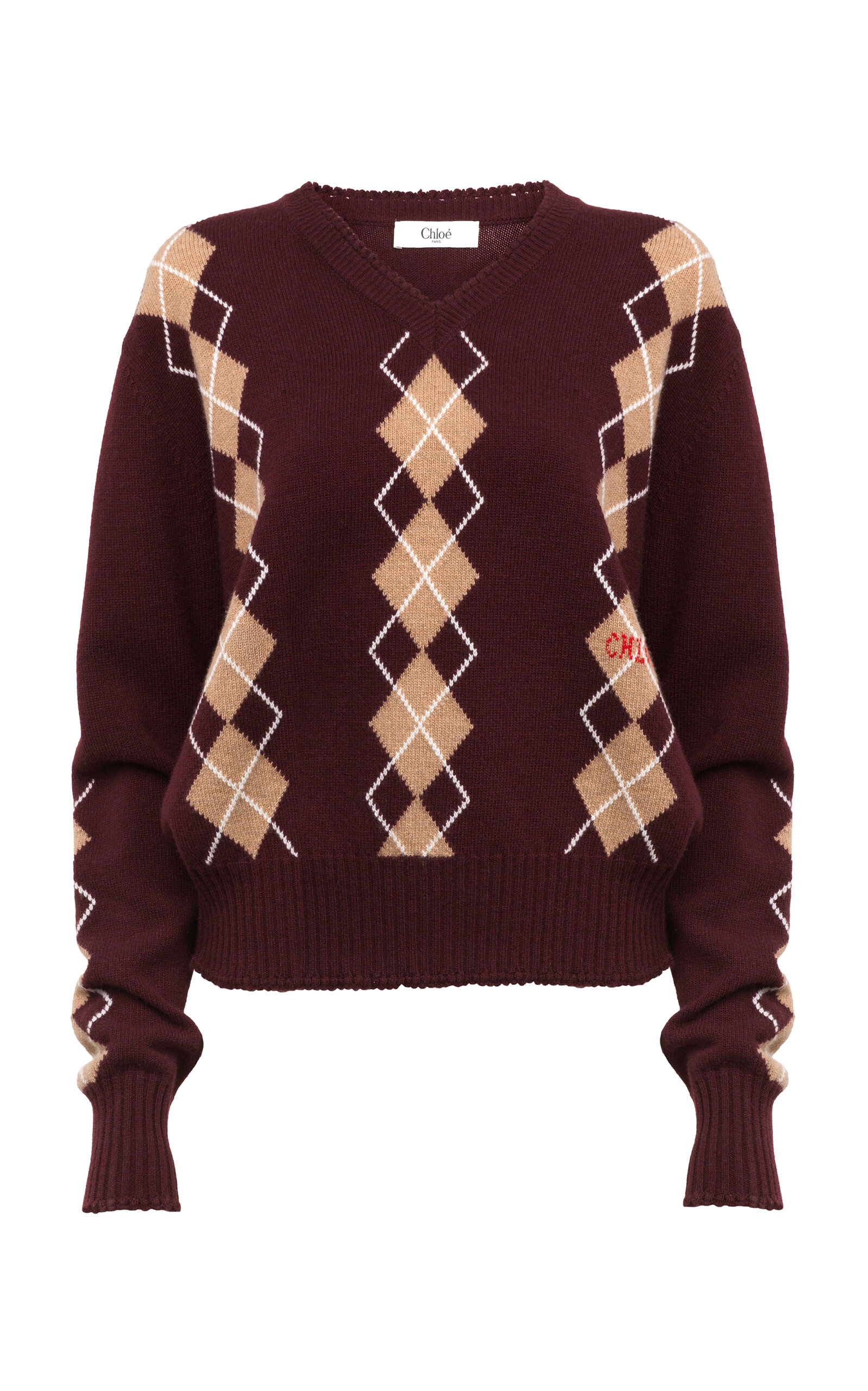 Chloé Argyle Wool-cashmere Sweater In Burgundy