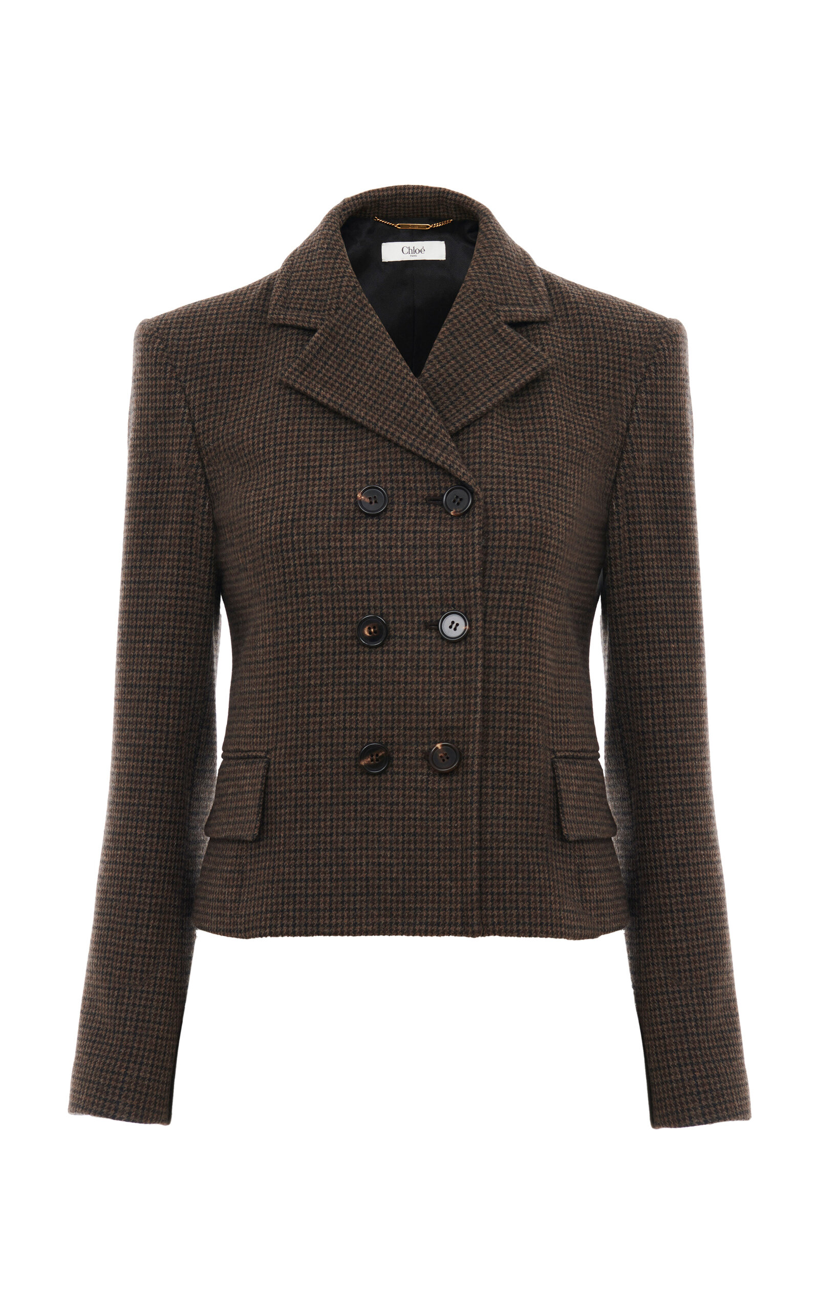 Chloé Wool Houndstooth Blazer In Brown