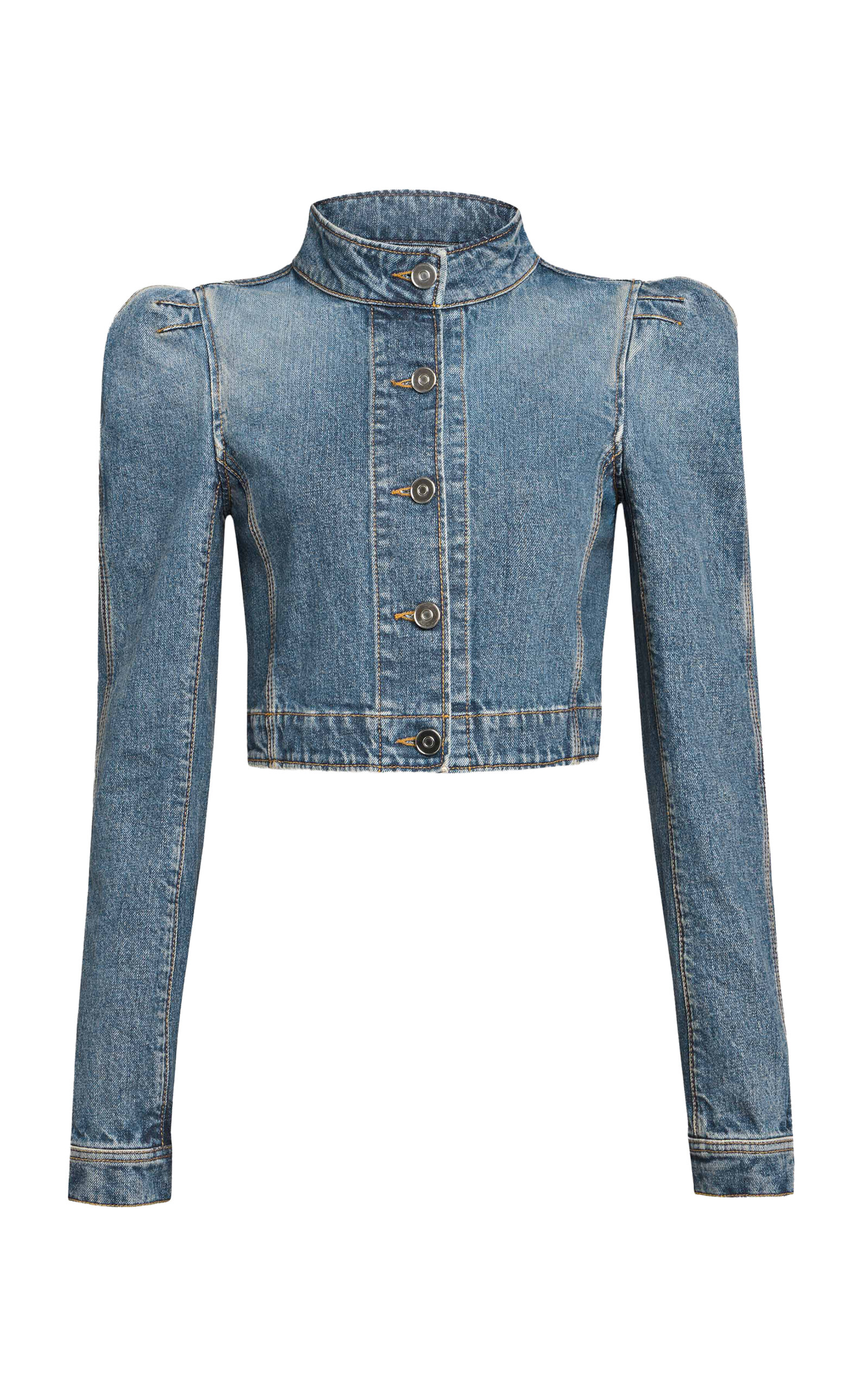 Alaïa Denim High Neck Jacket In Blue