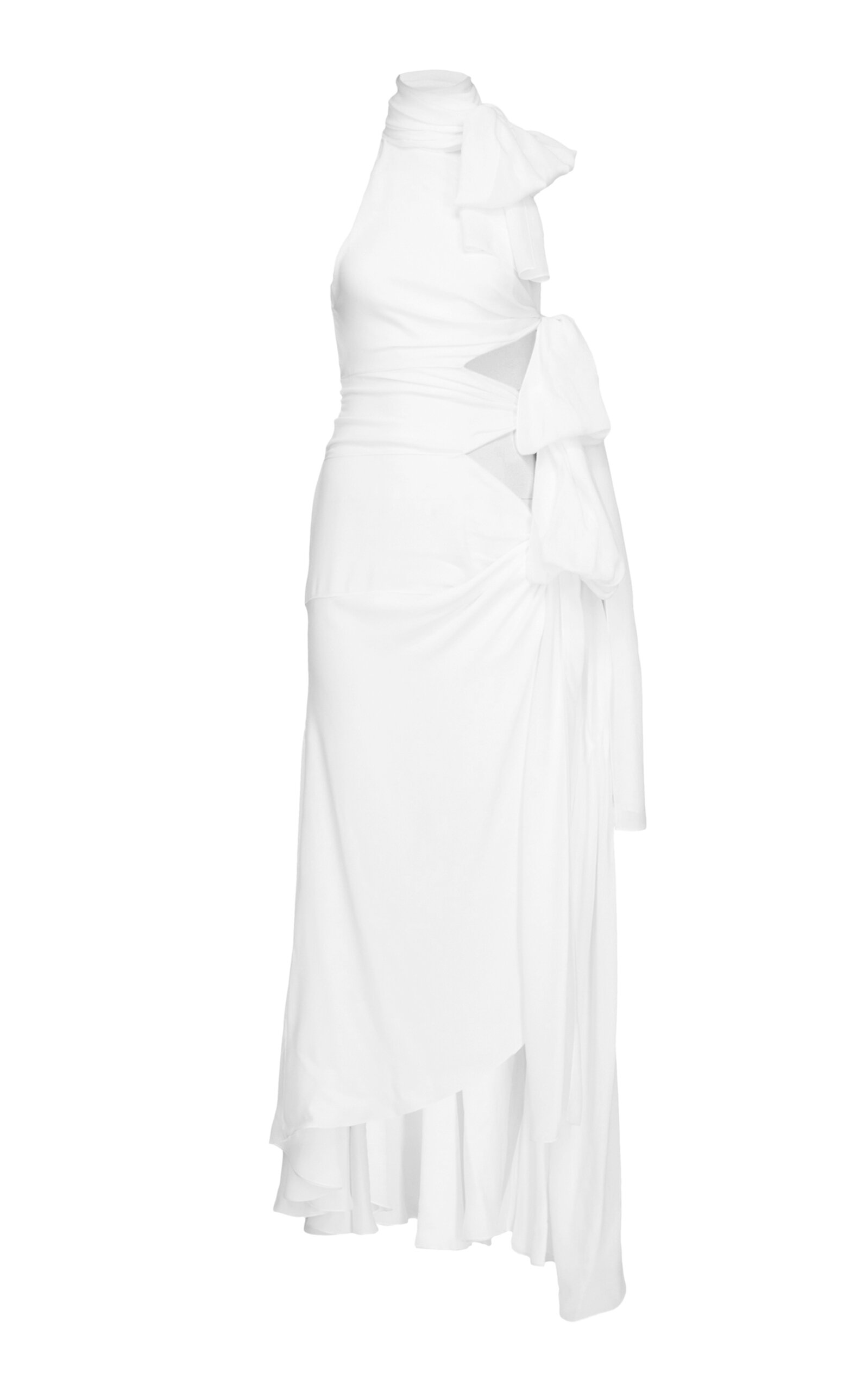 Alaïa Asymmetric Bow-detail Georgette Maxi Dress In White
