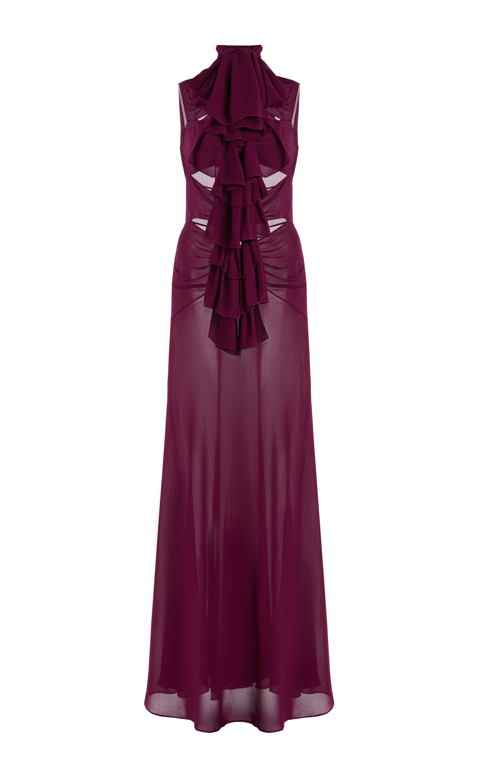 Alaïa Bow-detailed Georgette Maxi Dress In Burgundy