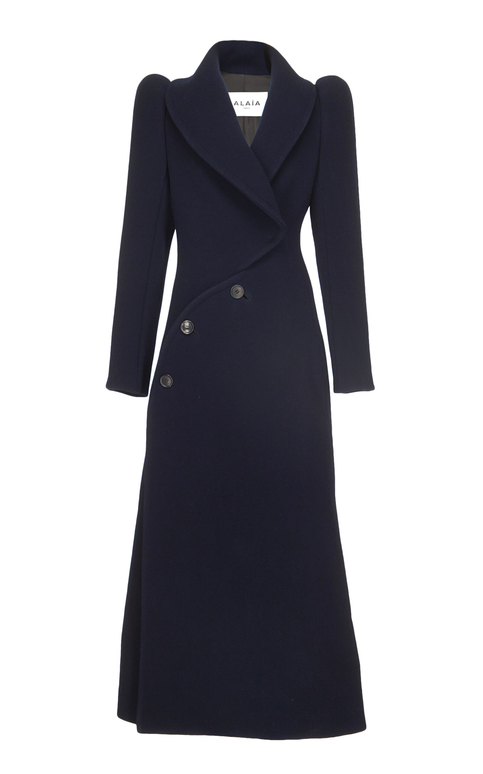 Alaïa Curved Virgin Wool Coat In Blue