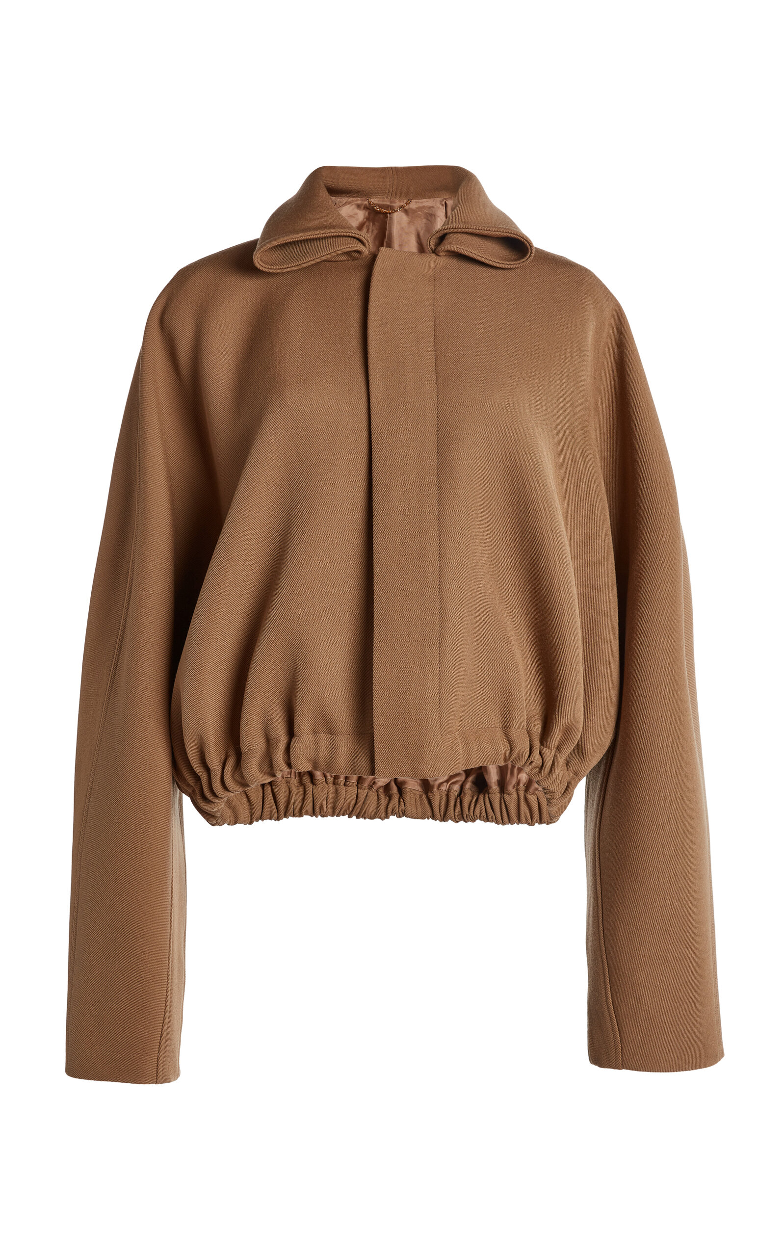 Victoria Beckham Oversized Roll Neck Bomber Jacket In Dark Camel In Green