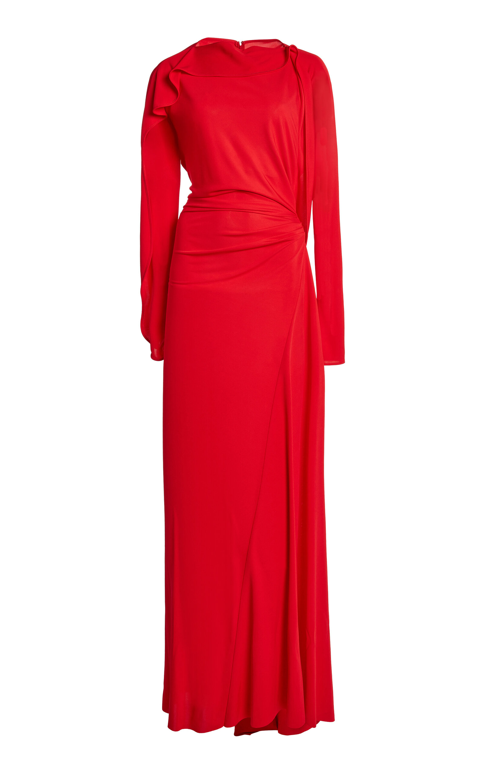 Victoria Beckham Womens Cayenne Draped Long-sleeves Woven Gown In Red