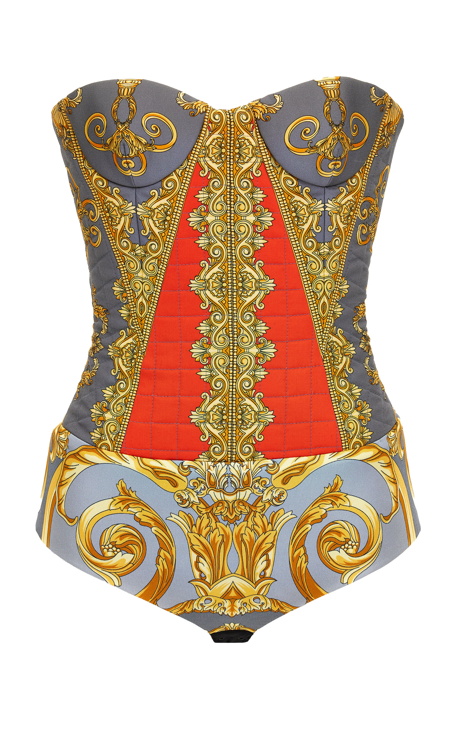 Versace Printed Satin-cotton Bustier Top In Multi