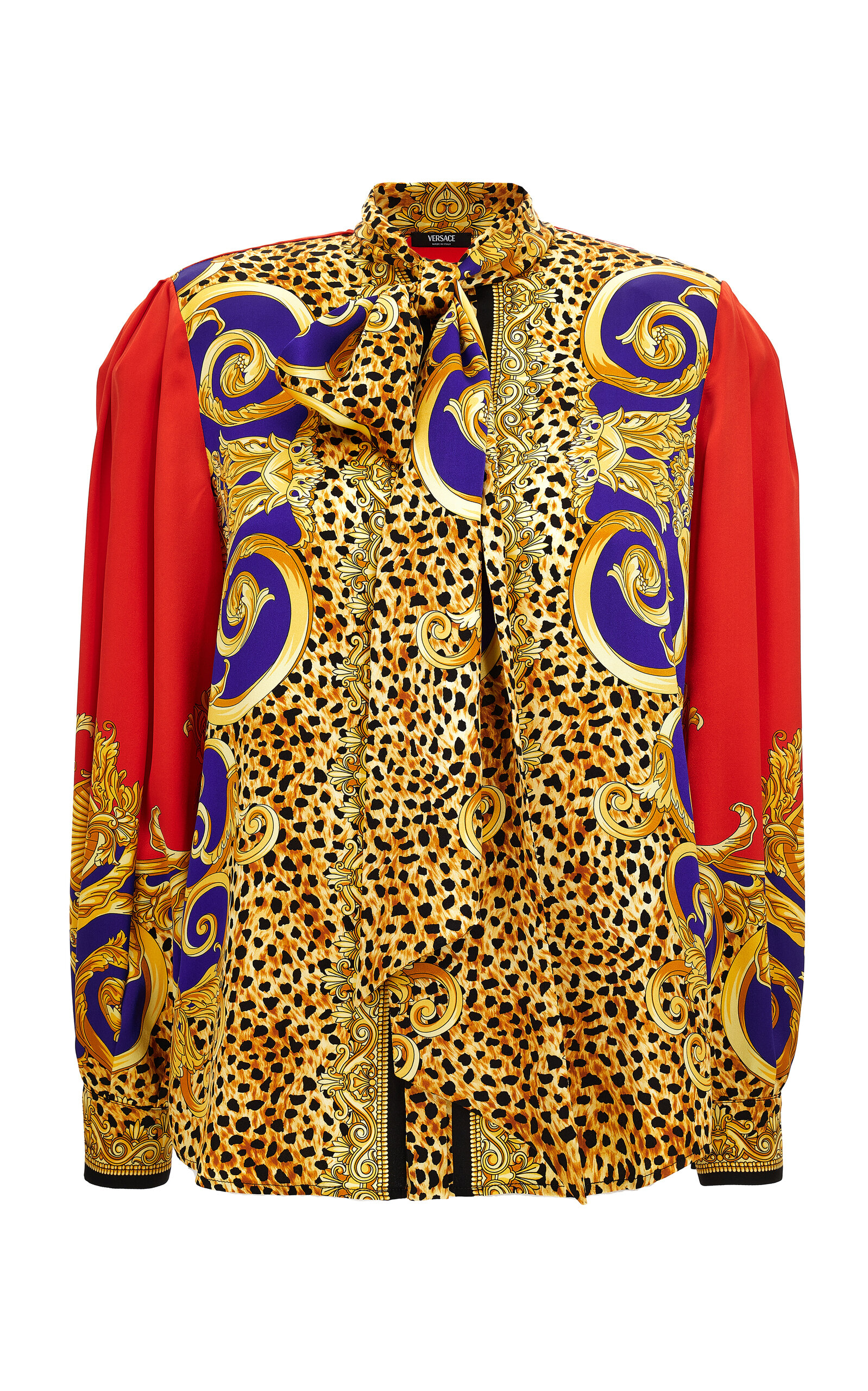 Versace Balloon-sleeve Silk-crepe Satin Blouse In Multi