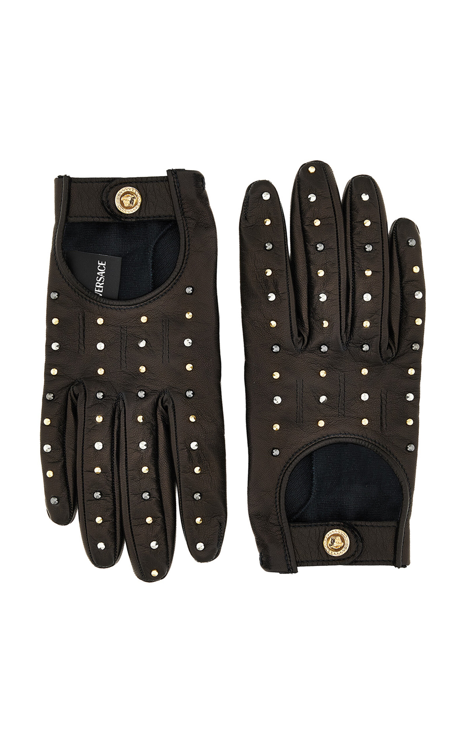 Versace Studded Leather Gloves - Black - 6.5