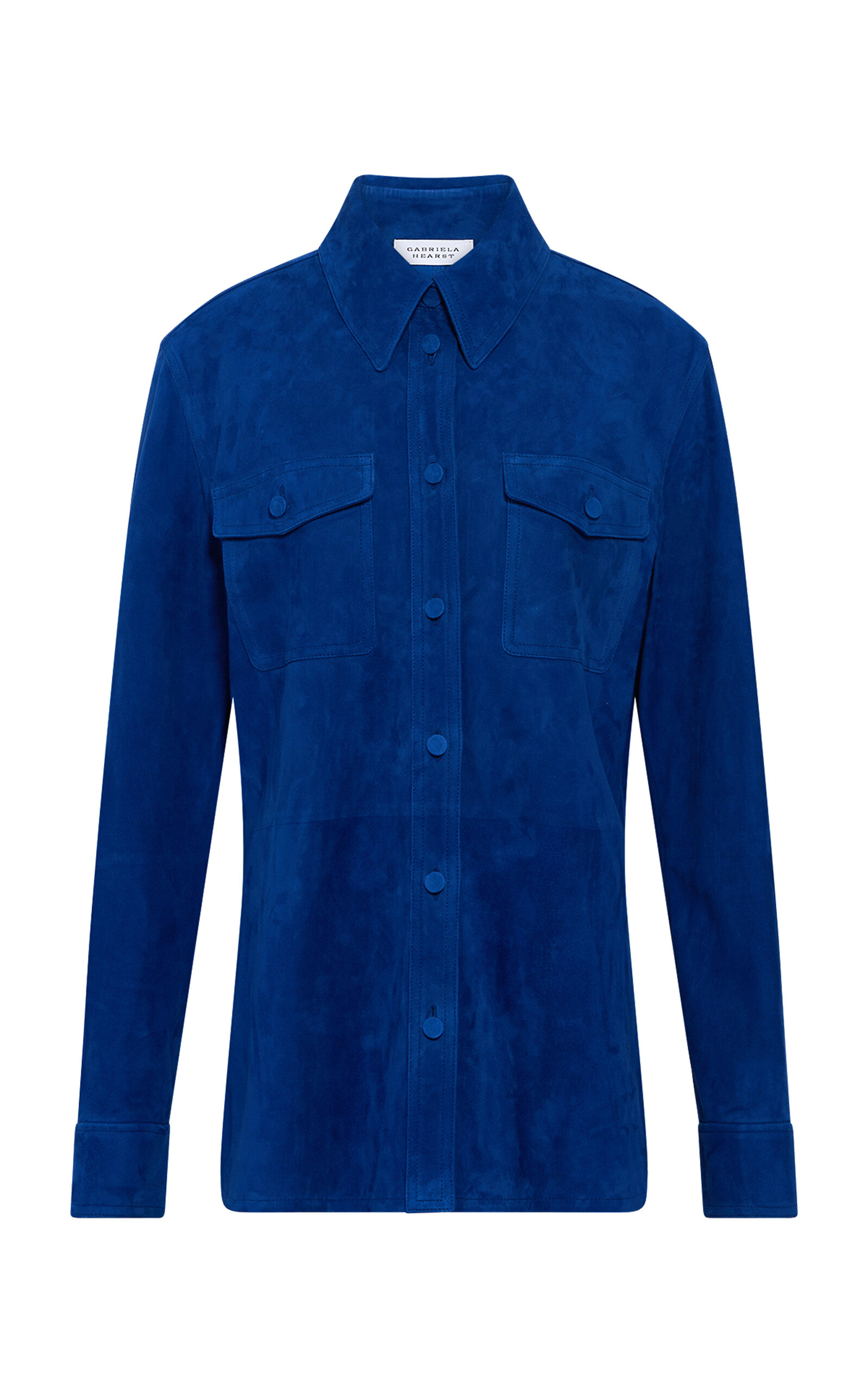 Gabriela Hearst John Austin Patch-pocket Suede Shirt In Blue