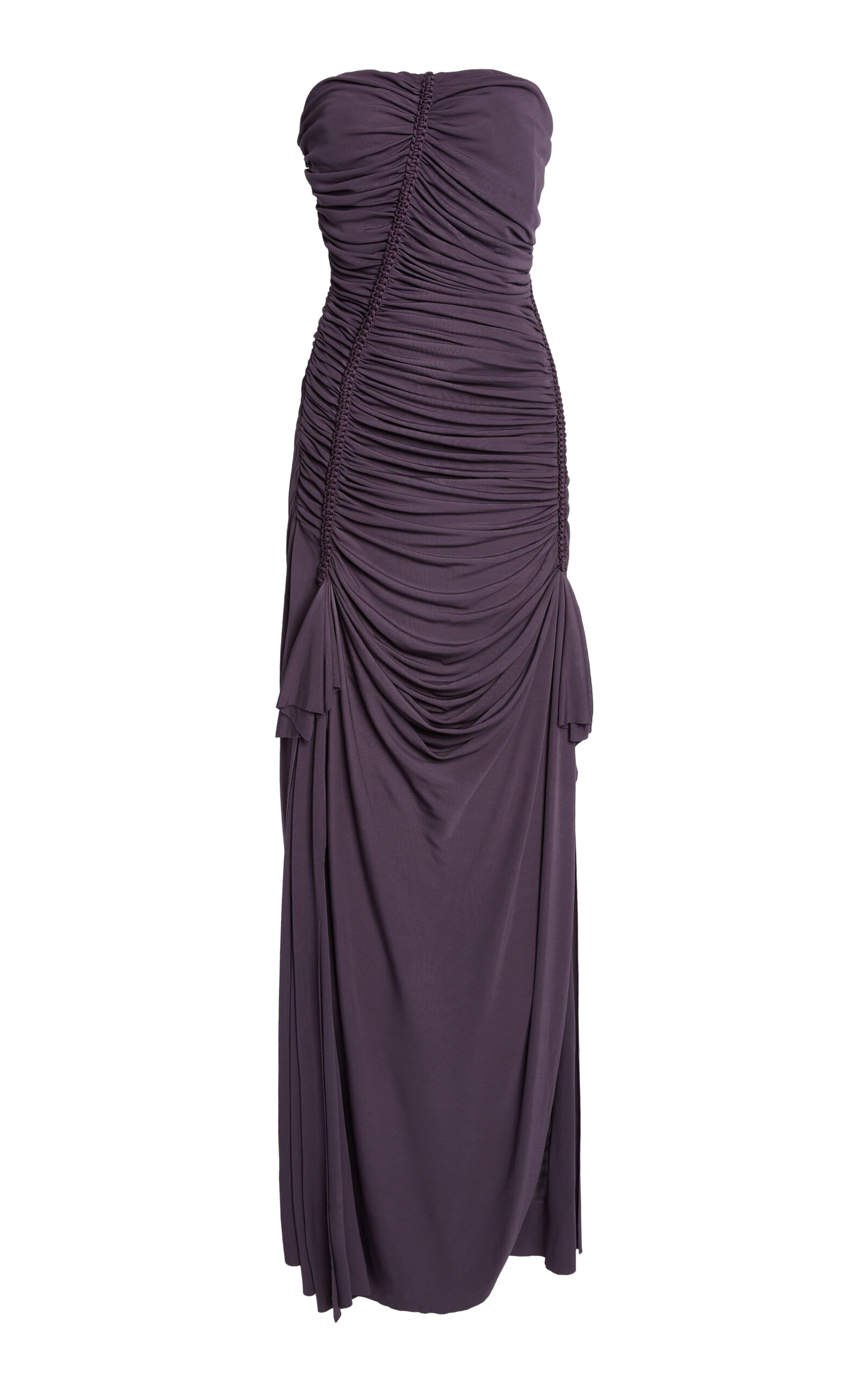 Christopher Esber Shibari Ruche Strapless Dress In Purple