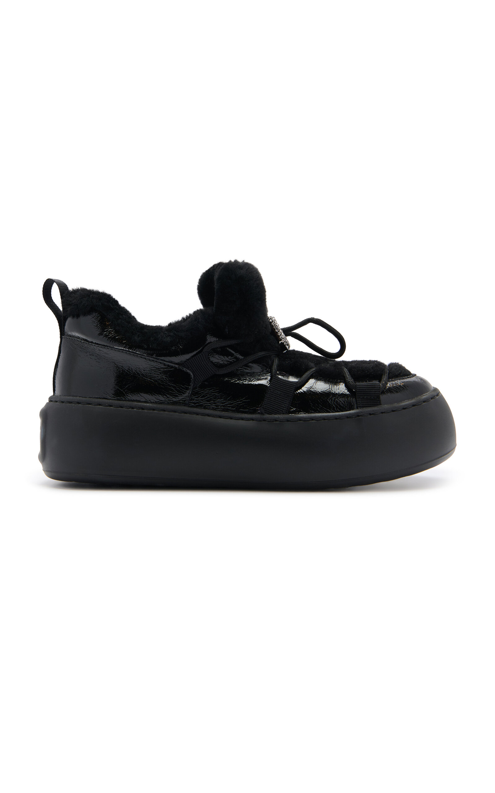 Roger Vivier Viv Up Snow Lace-up Shearling Boots In Black