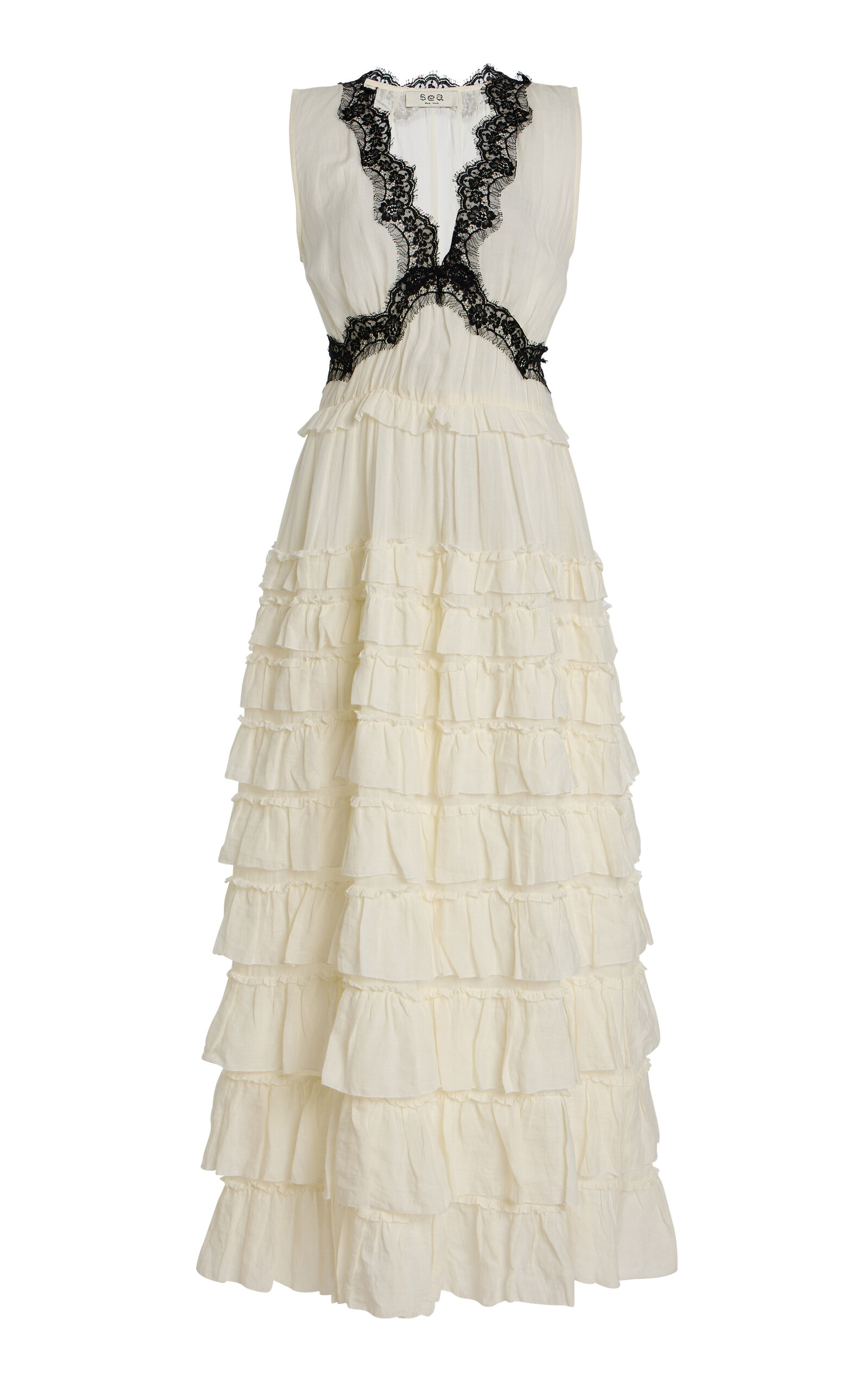 Sea Anise Lace-trimmed Ramie Maxi Dress In White