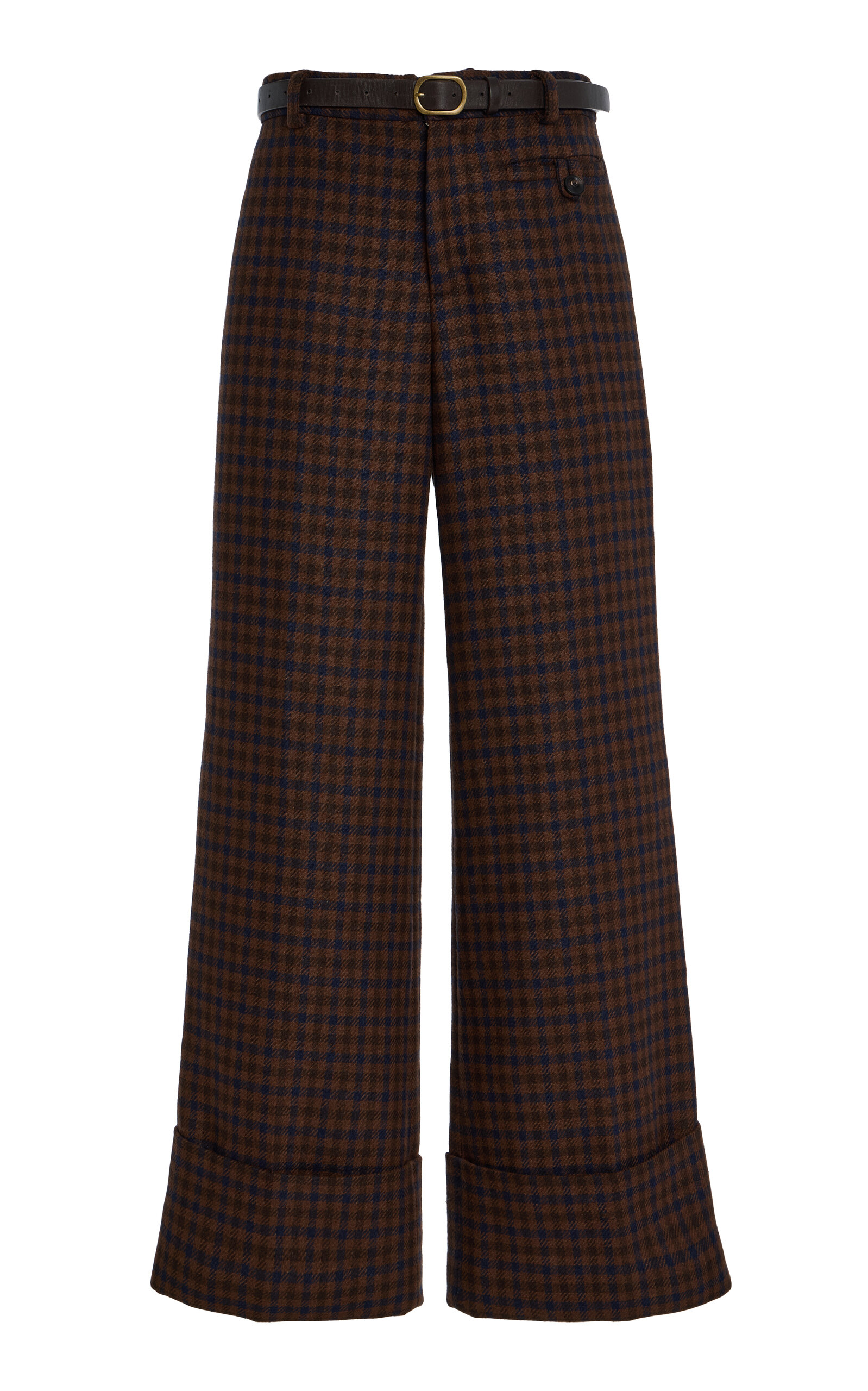 Sea Beatrice Checked Wool Wide-Leg Pants