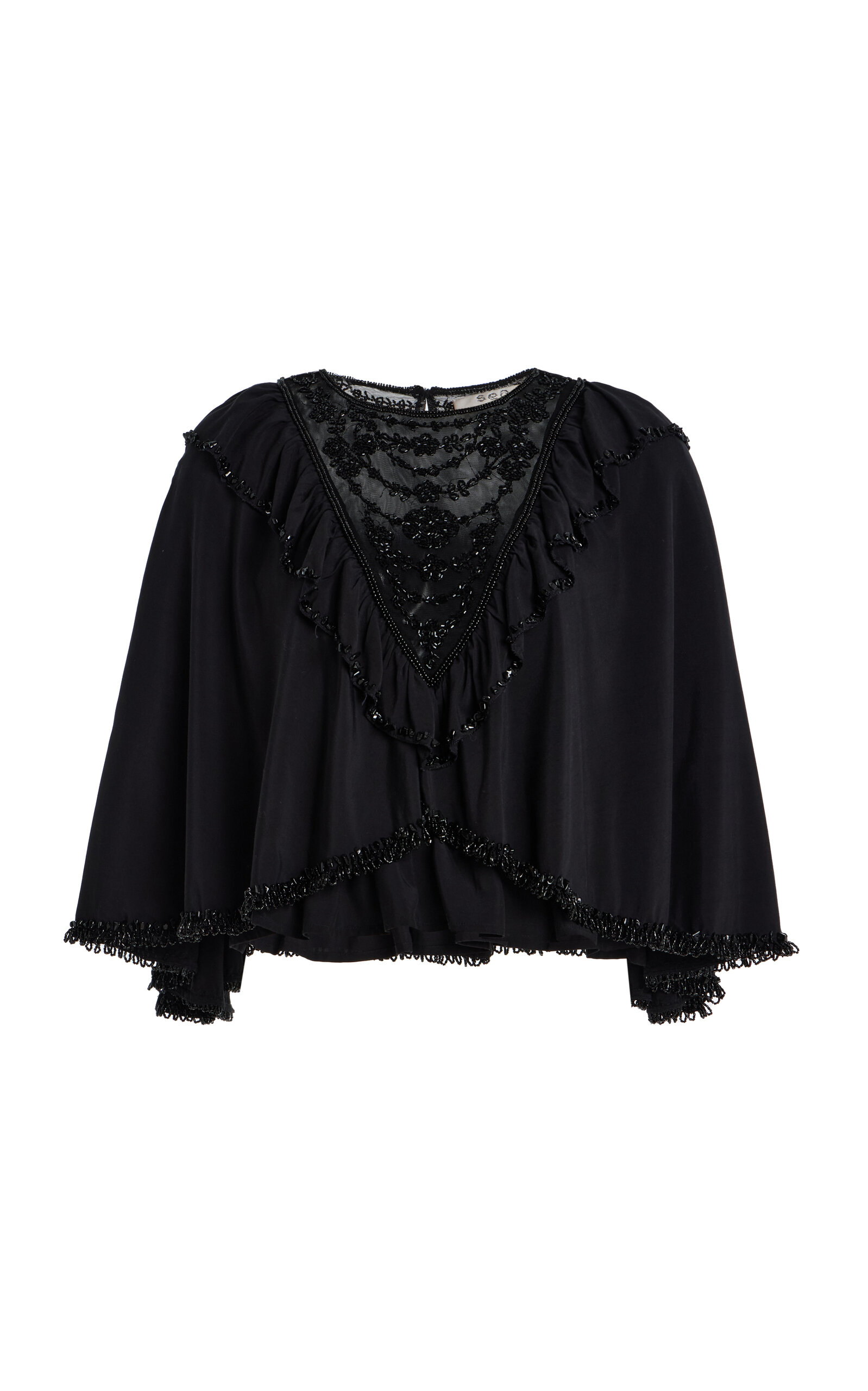 Shanna Beaded Crepe Capelet Top