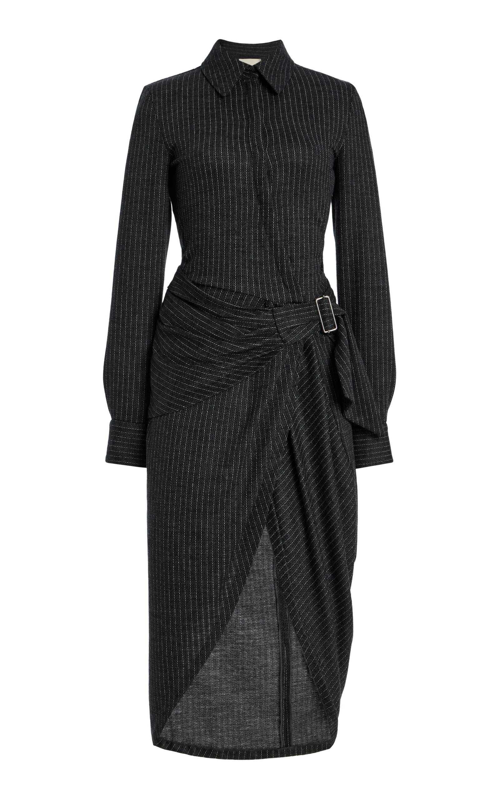 Isabel Marant Rosalie Pinstriped Wool-Cotton Midi Shirt Dress