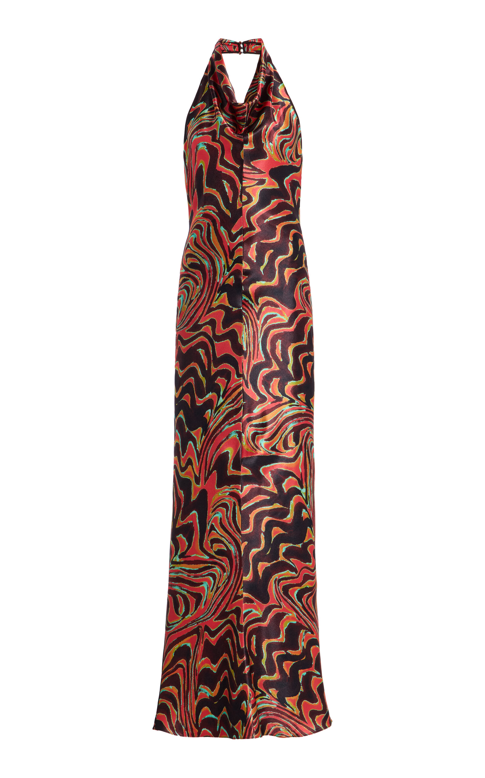 Christopher John Rogers Printed Satin Cowl-neck Halter Gown In Multi