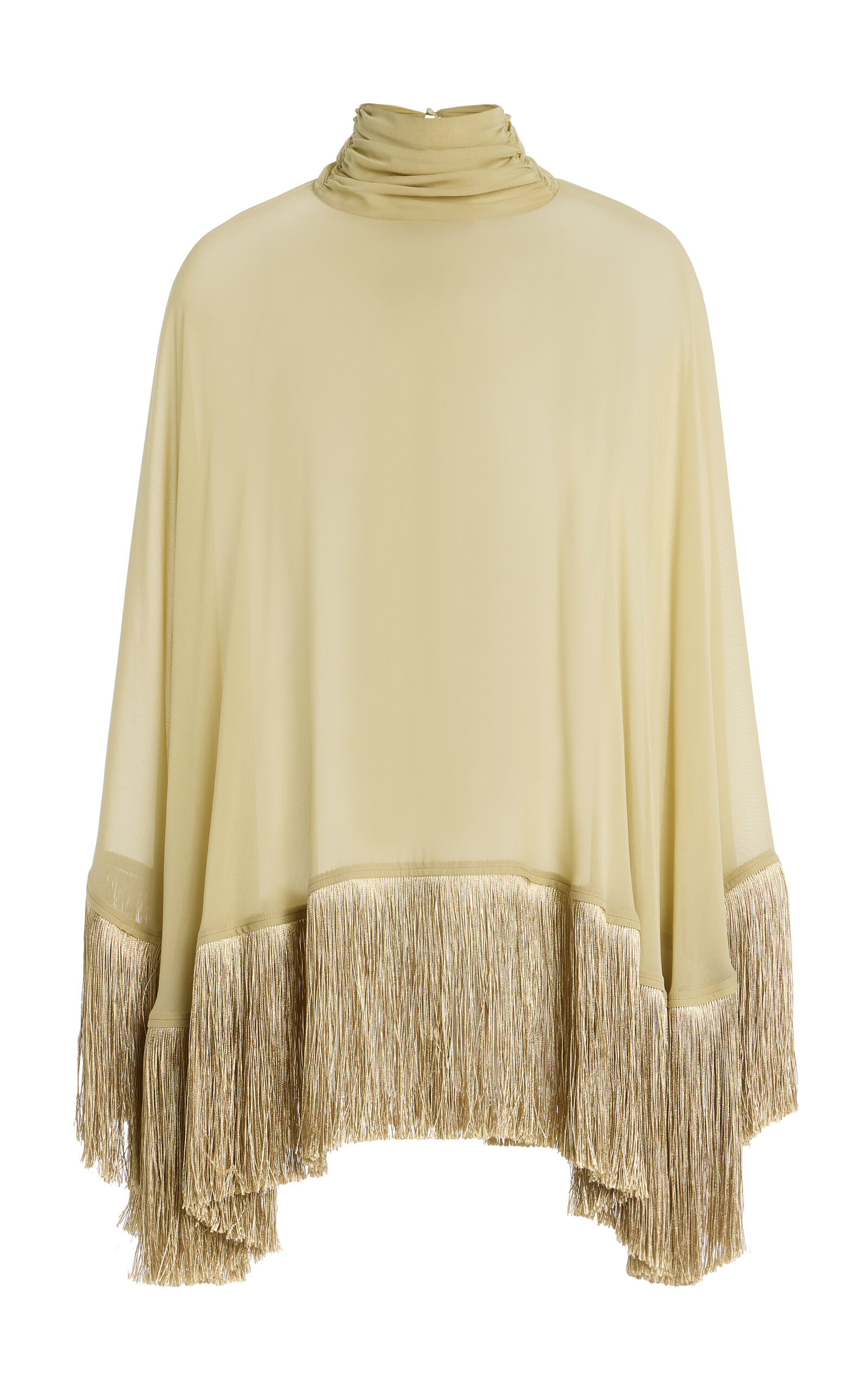 De La Vali Exclusive Levanto Fringed Silk-chiffon Poncho Top In Neutral