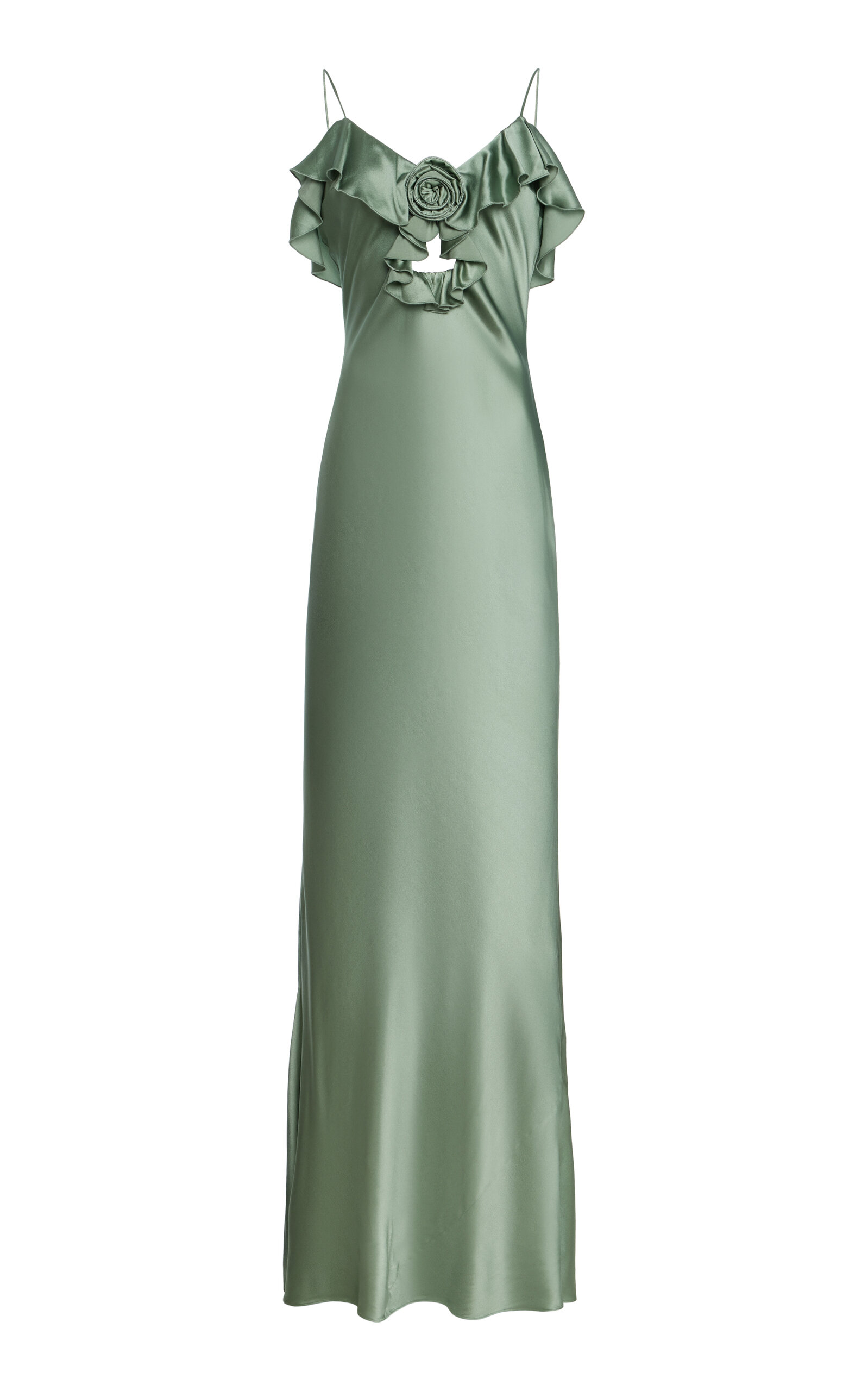 De La Vali Exclusive Ruffled Silk-Blend Satin Maxi Slip Dress