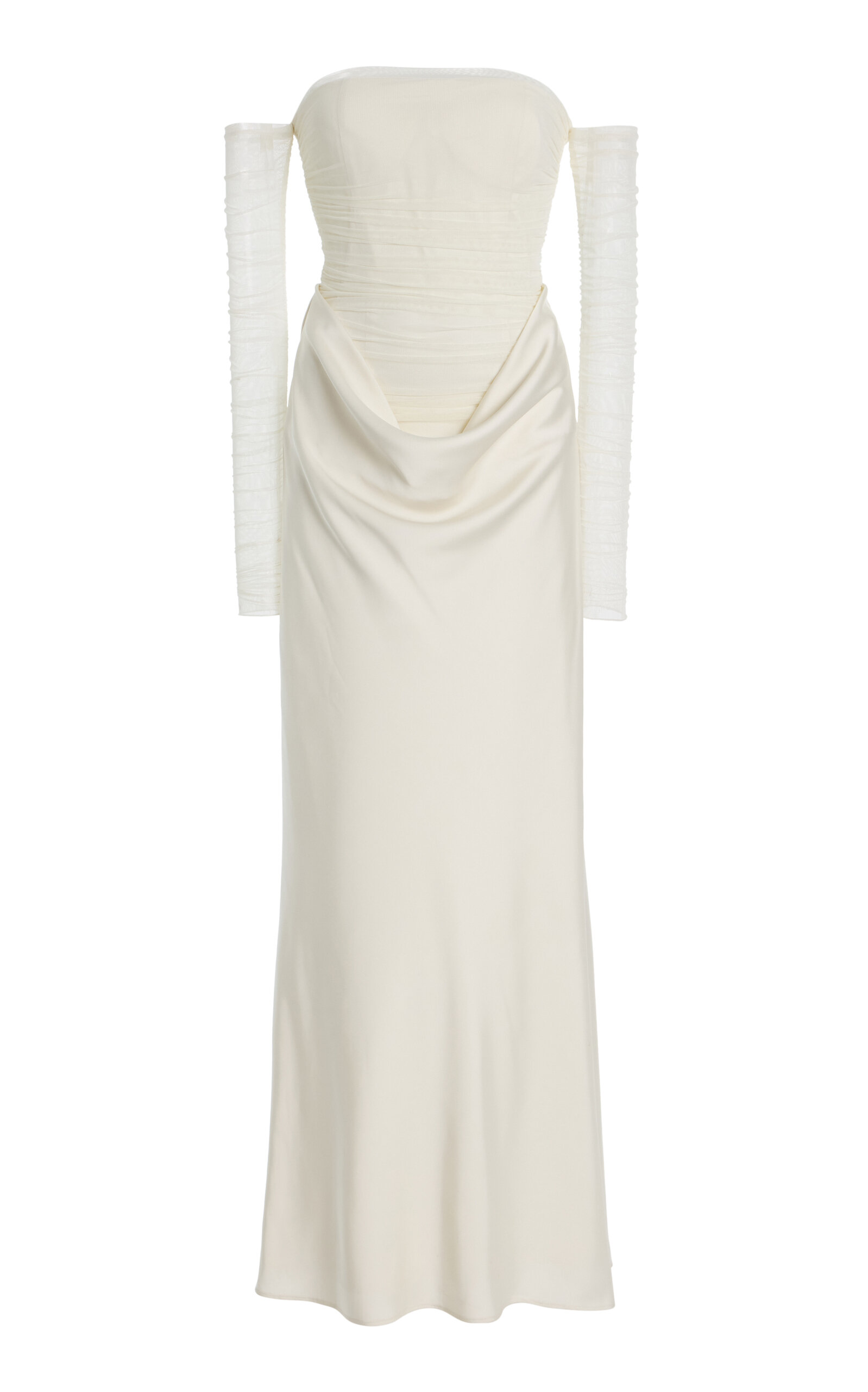 ROTATE - Ruched Tulle and Satin Maxi Dress - White - EU 36 - Moda Operandi