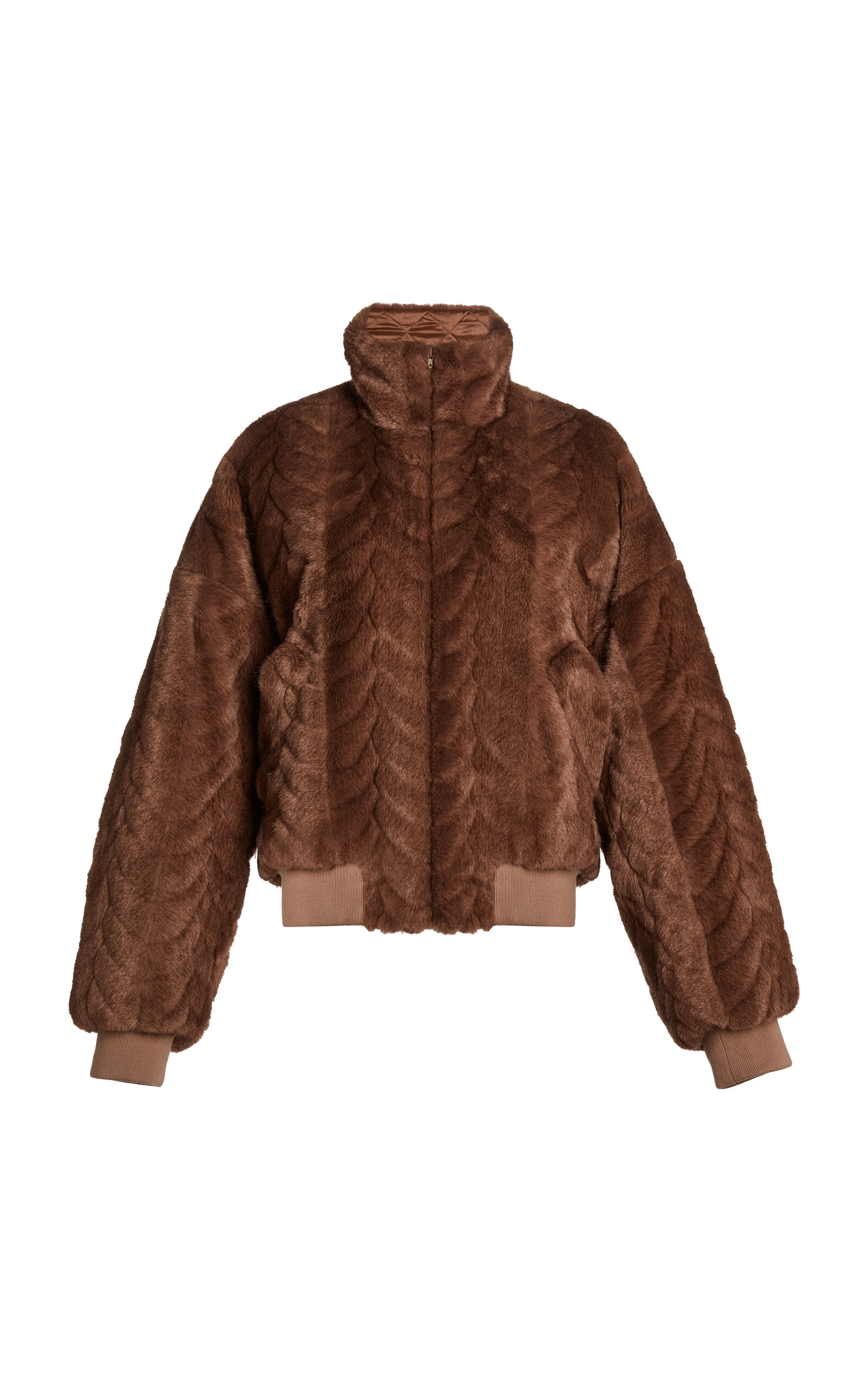 Balenciaga Cropped Faux Fur Bomber Jacket In Brown