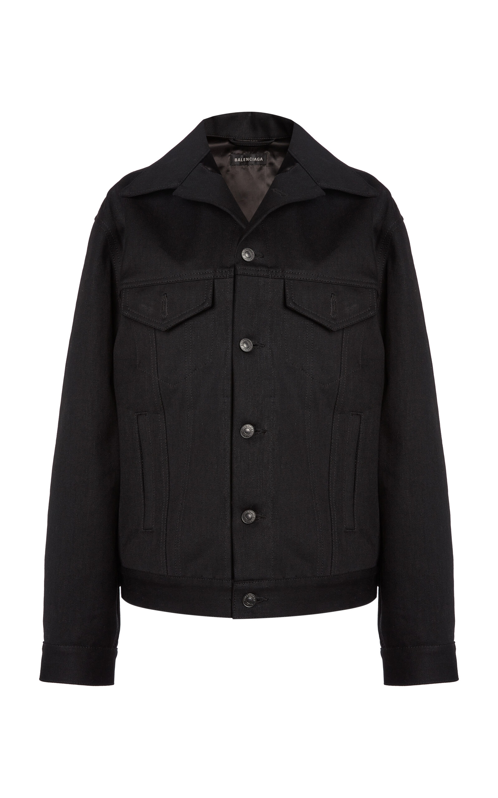 Balenciaga Standing Waxed Denim Jacket In Black