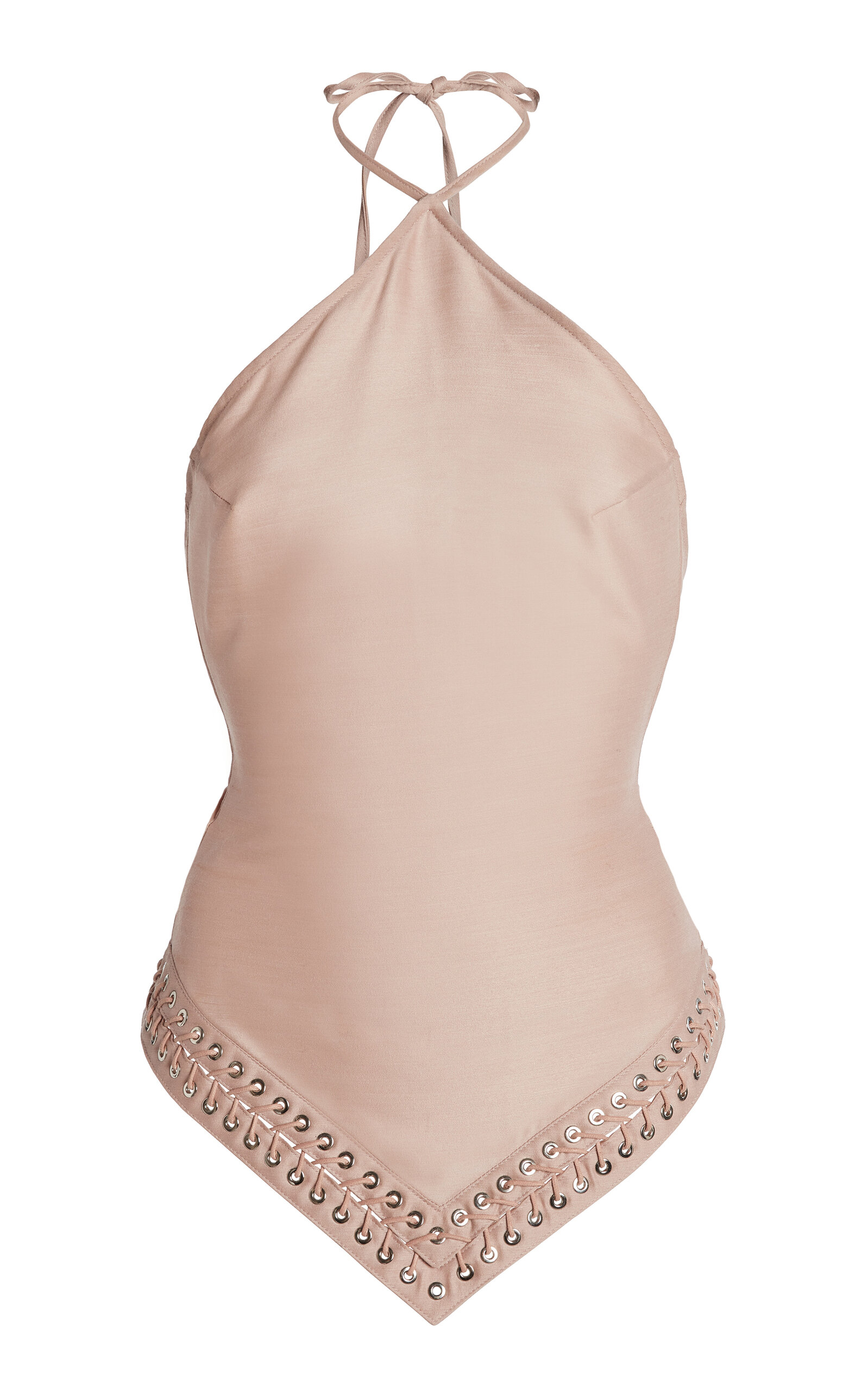 Ludovic de Saint Sernin Eyelet-Detailed Wool-Silk Halter Top - Pink - XS - Women's Clothing
