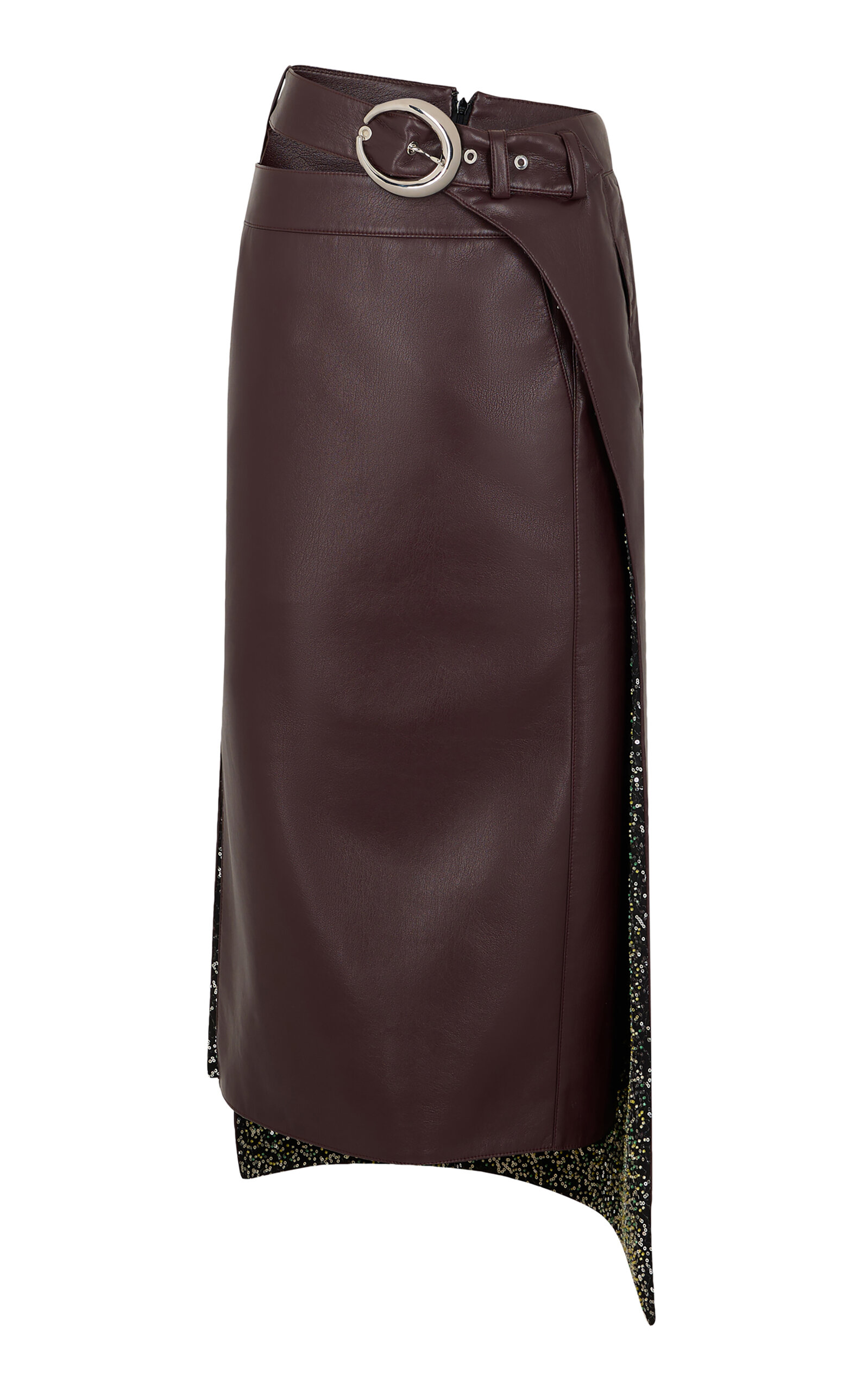 Asymmetric Faux-Leather Midi Sirt