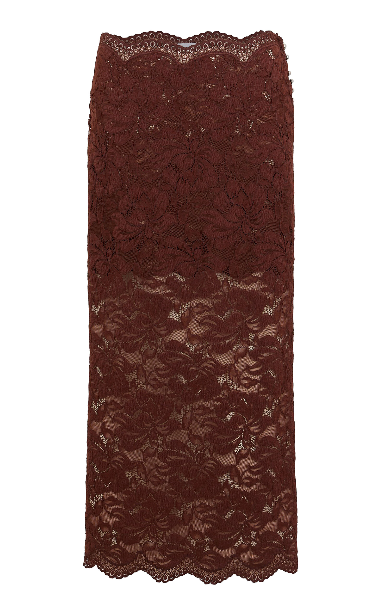 Rabanne Mid-rise Lace Midi Skirt In Burgundy