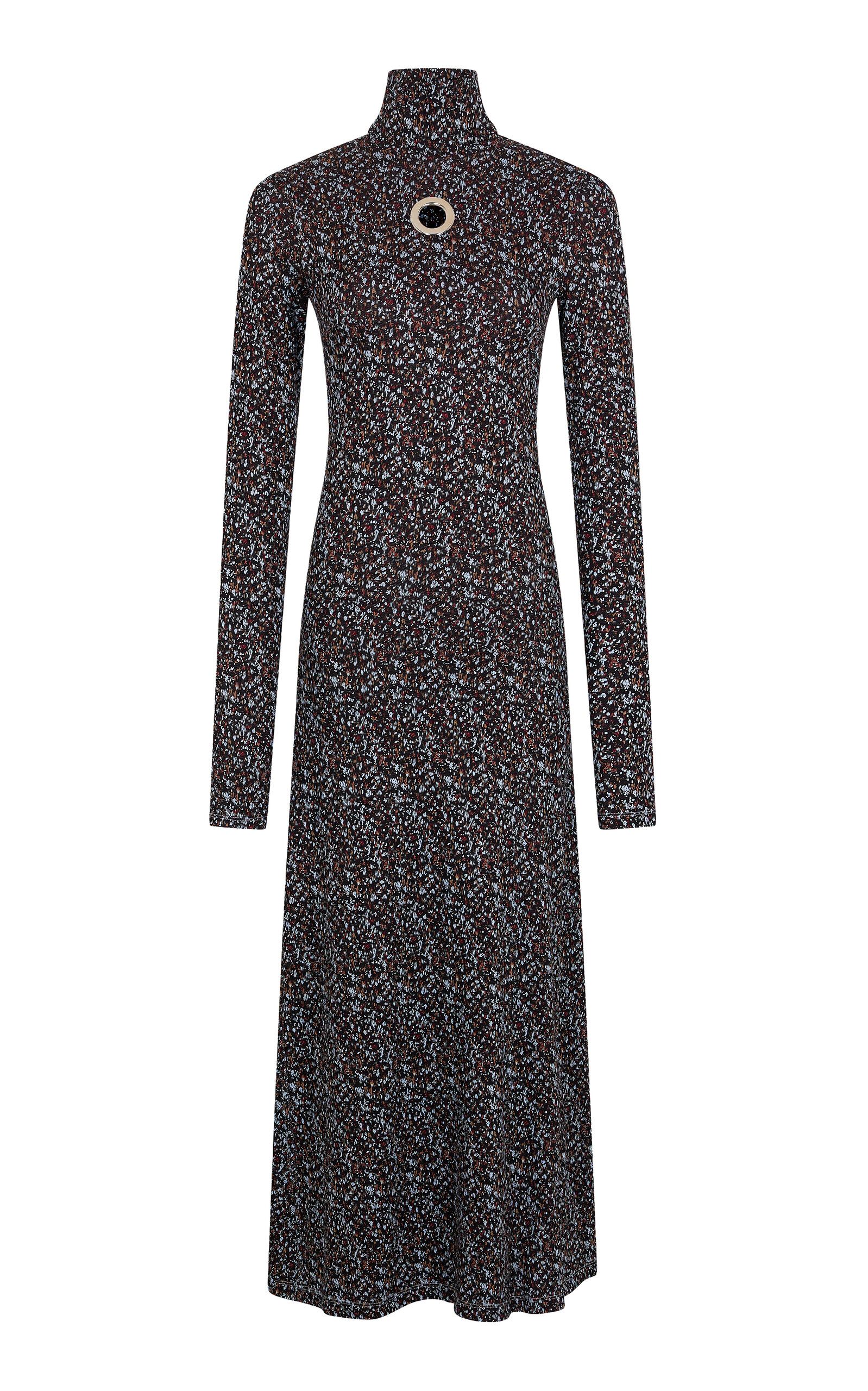 Rabanne Printed Turtleneck Midi Dress In Multi