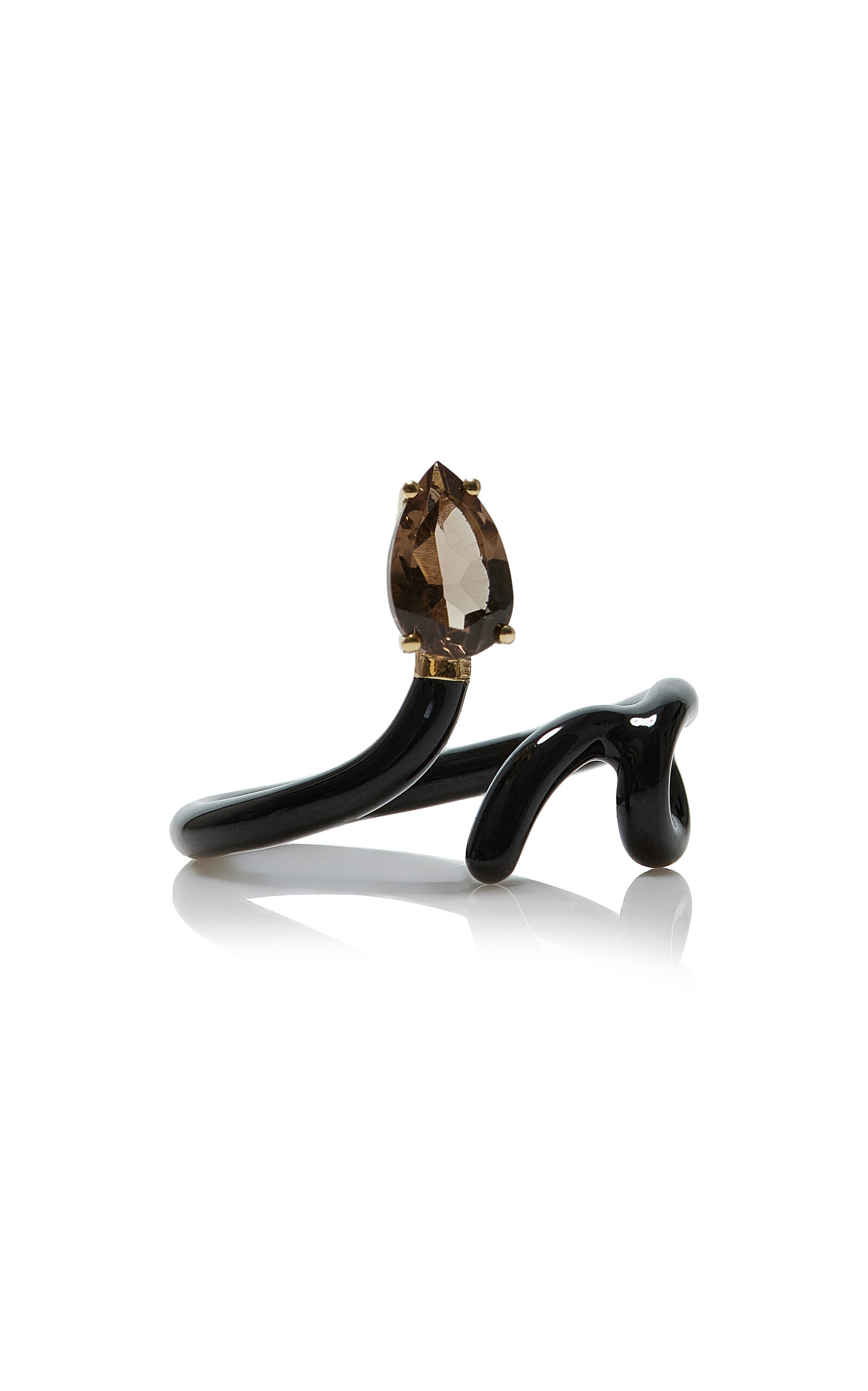 9K Yellow Gold and Silver Black Enamel Quartz Ring