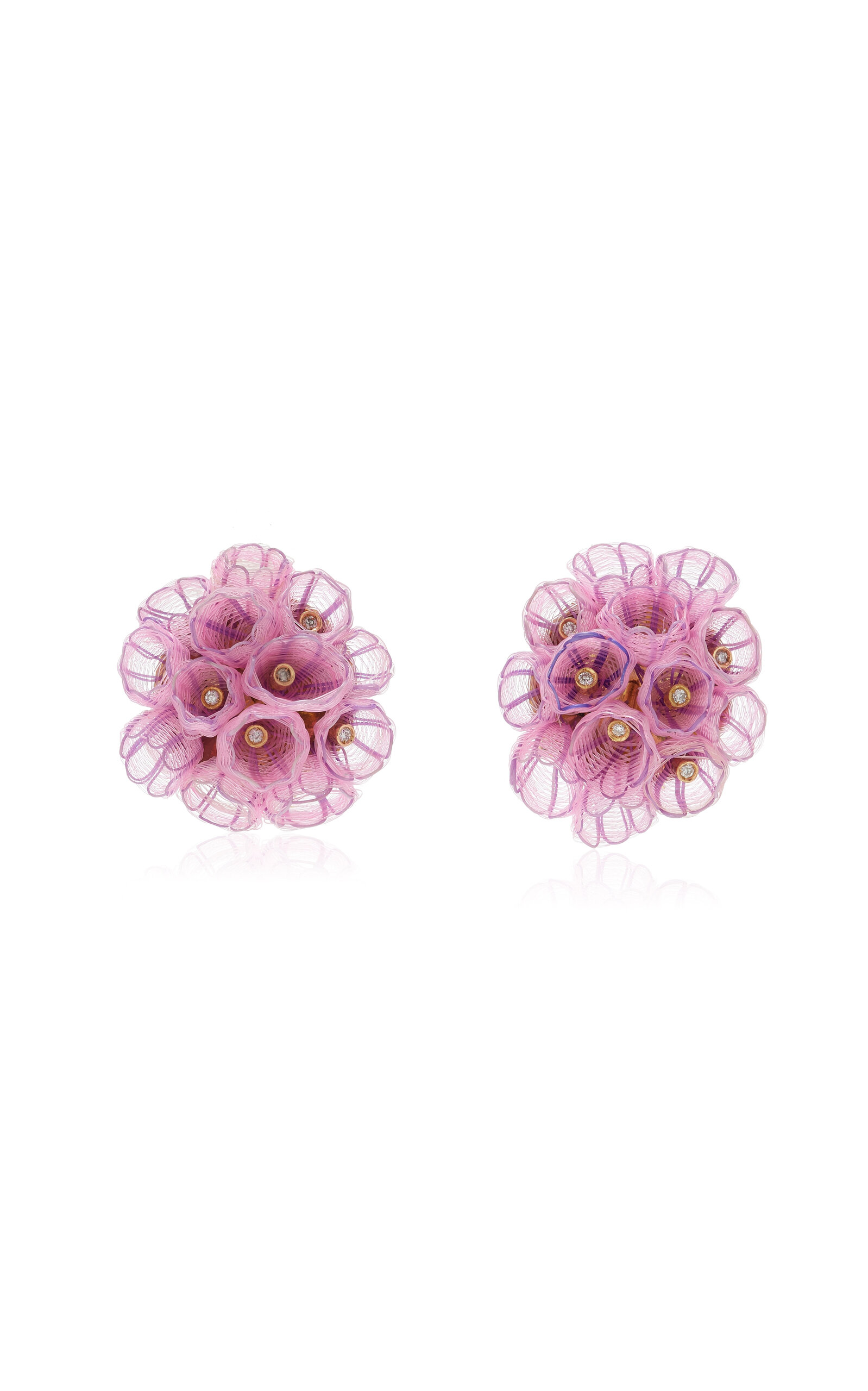 Horse Mane 18K Yellow Gold Floral Earrings