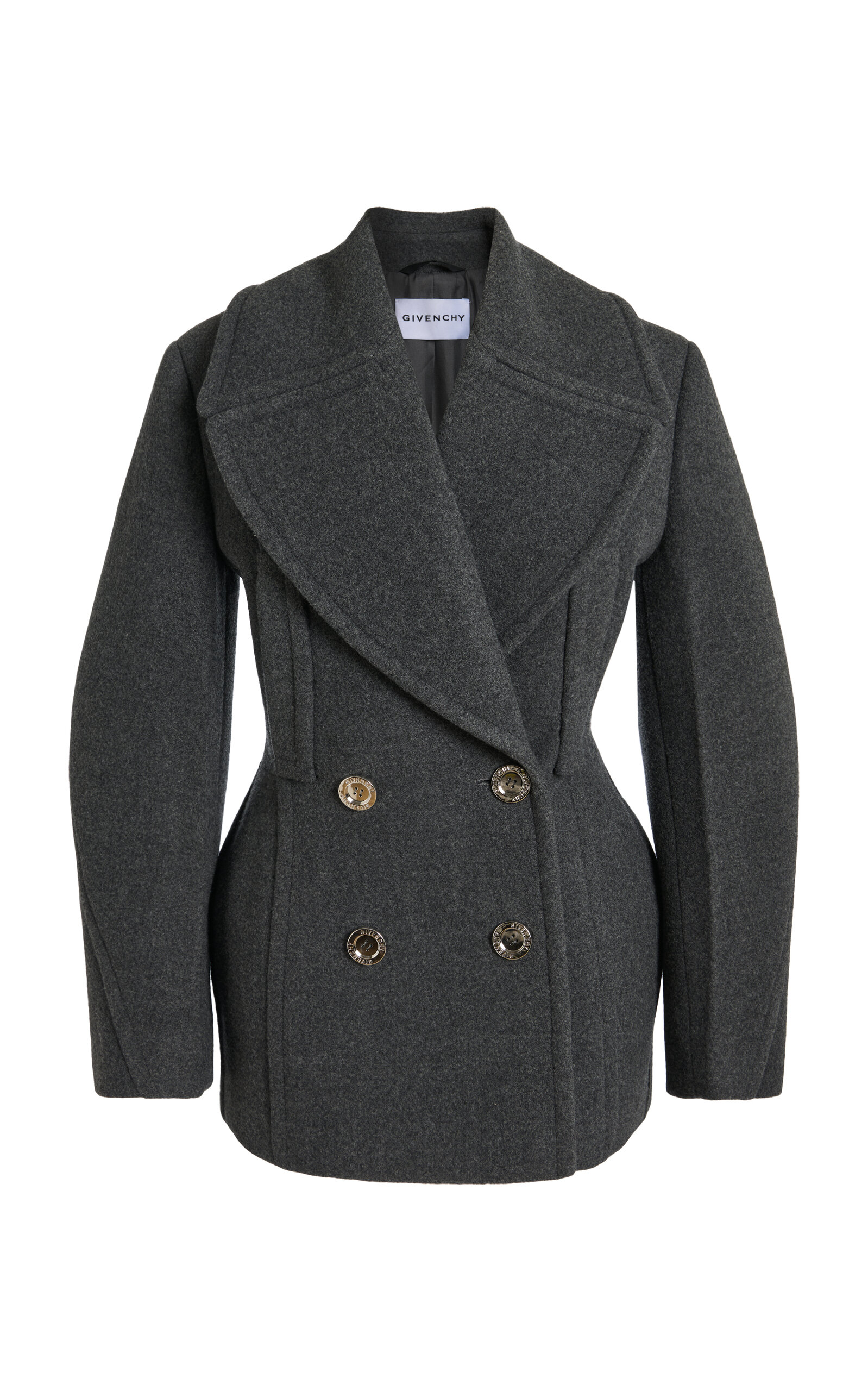 Givenchy Panelled Felted Pea Coat In Gray