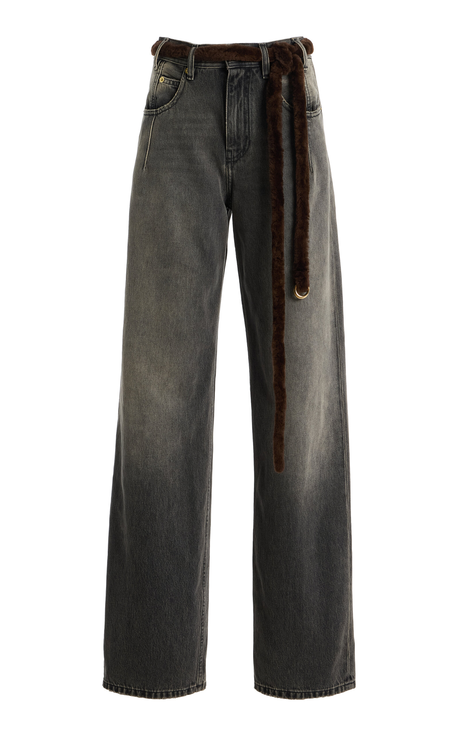 Darkpark Lu Fur-trimmed Rigid High-rise Straight-leg Jeans In Brown