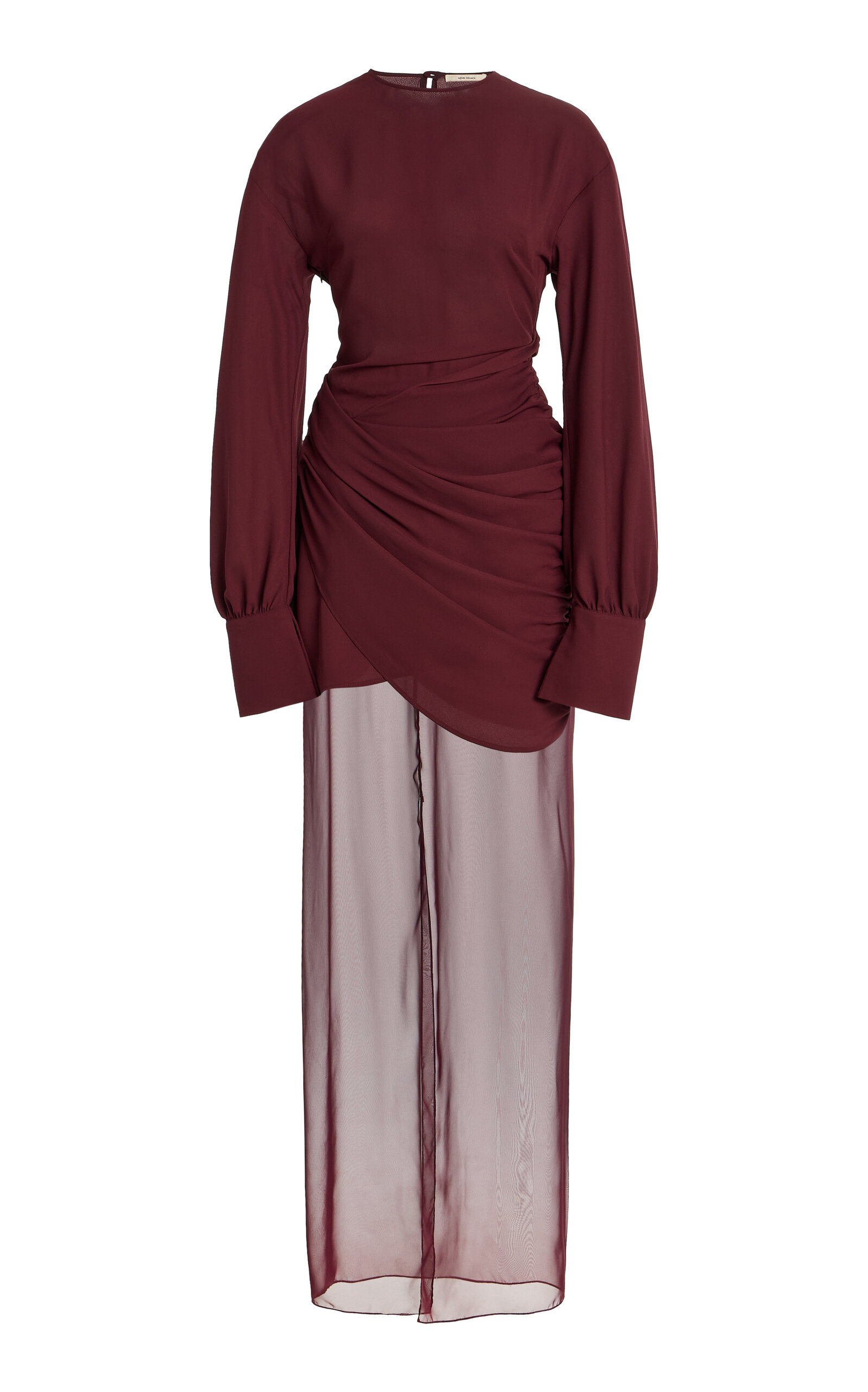 Nensi Dojaka Davina Chiffon-detailed Draped Crepe Maxi Dress In Burgundy