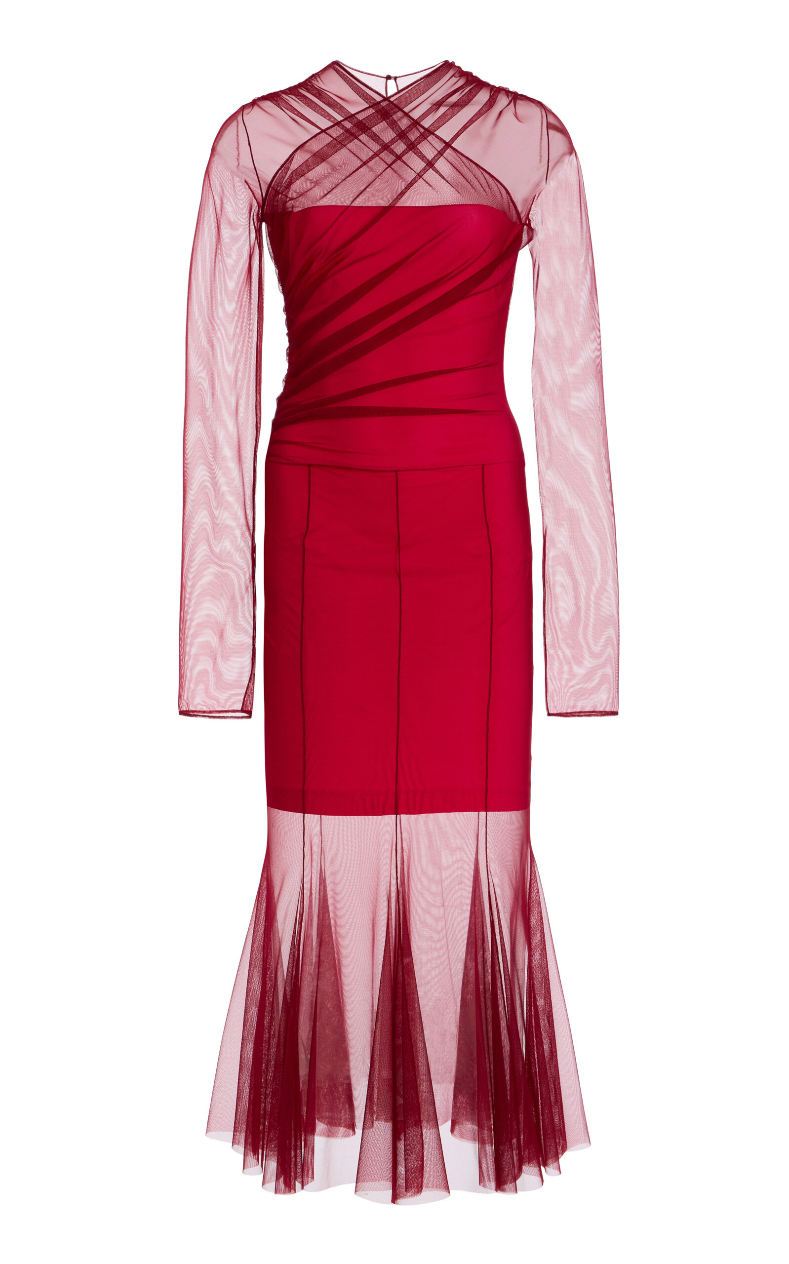 Nensi Dojaka Draped Tulle Midi Dress In Red