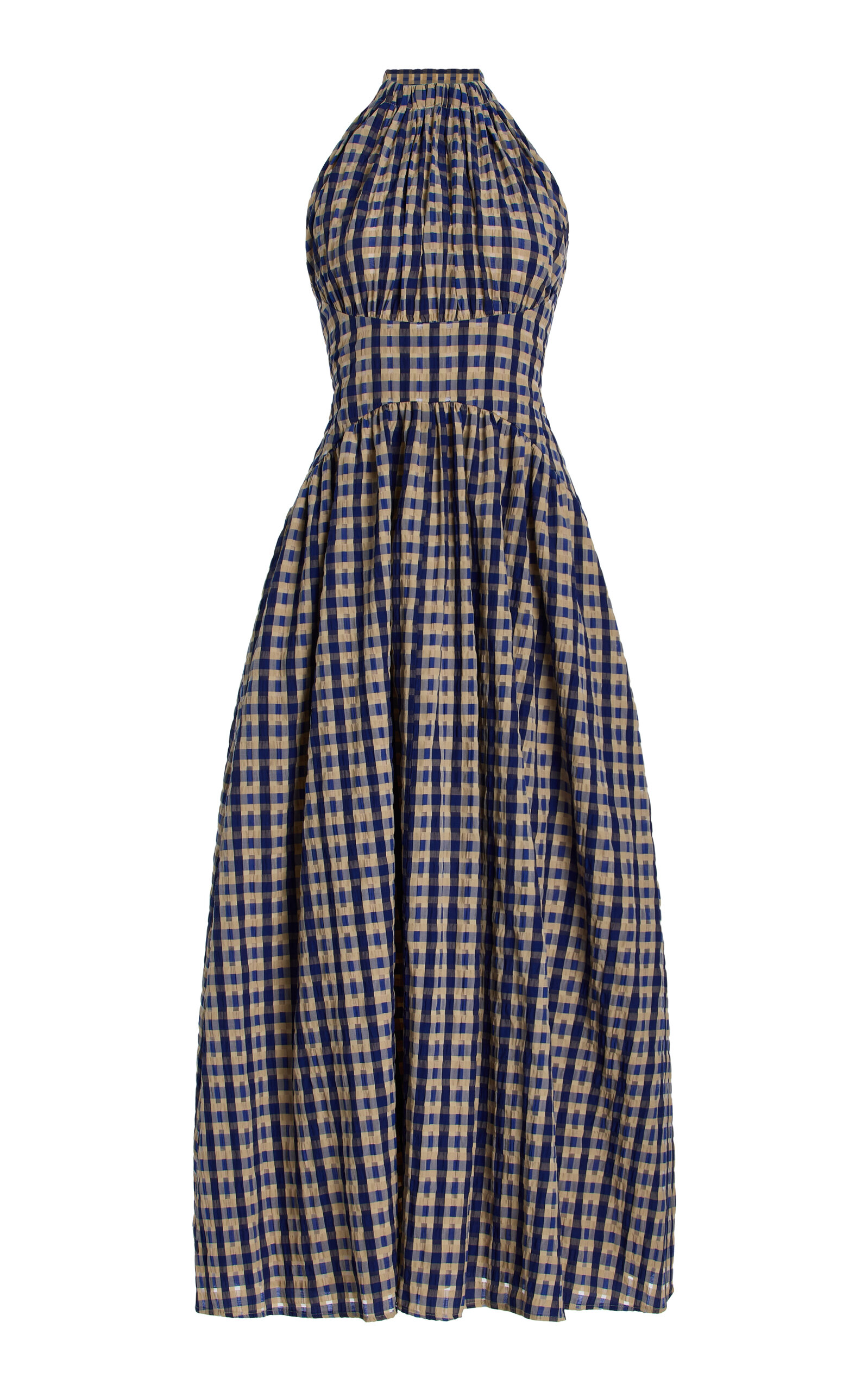 Rosie Assoulin Halt(er) In The Name Of Love Checked-seersucker Midi Dress