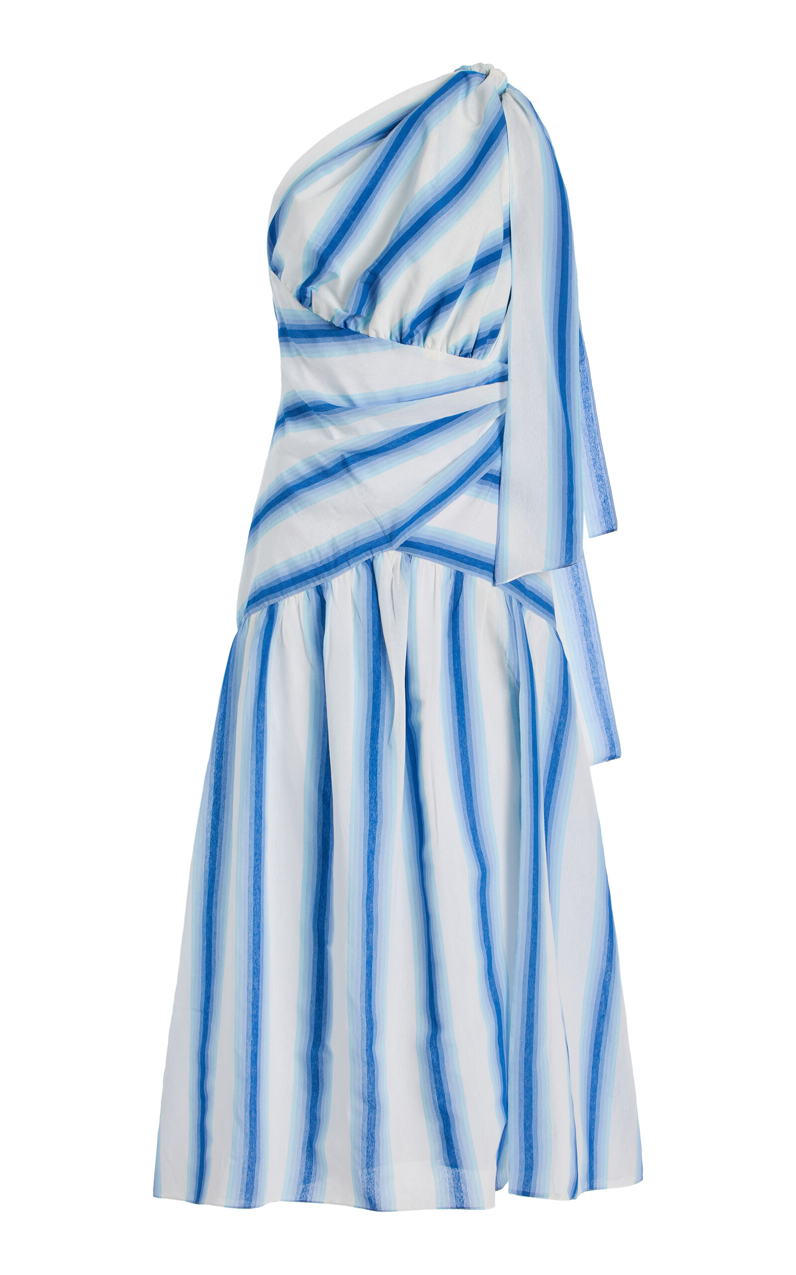 Rosie Assoulin Exclusive Accordion One-shoulder Striped-poplin Maxi Dress