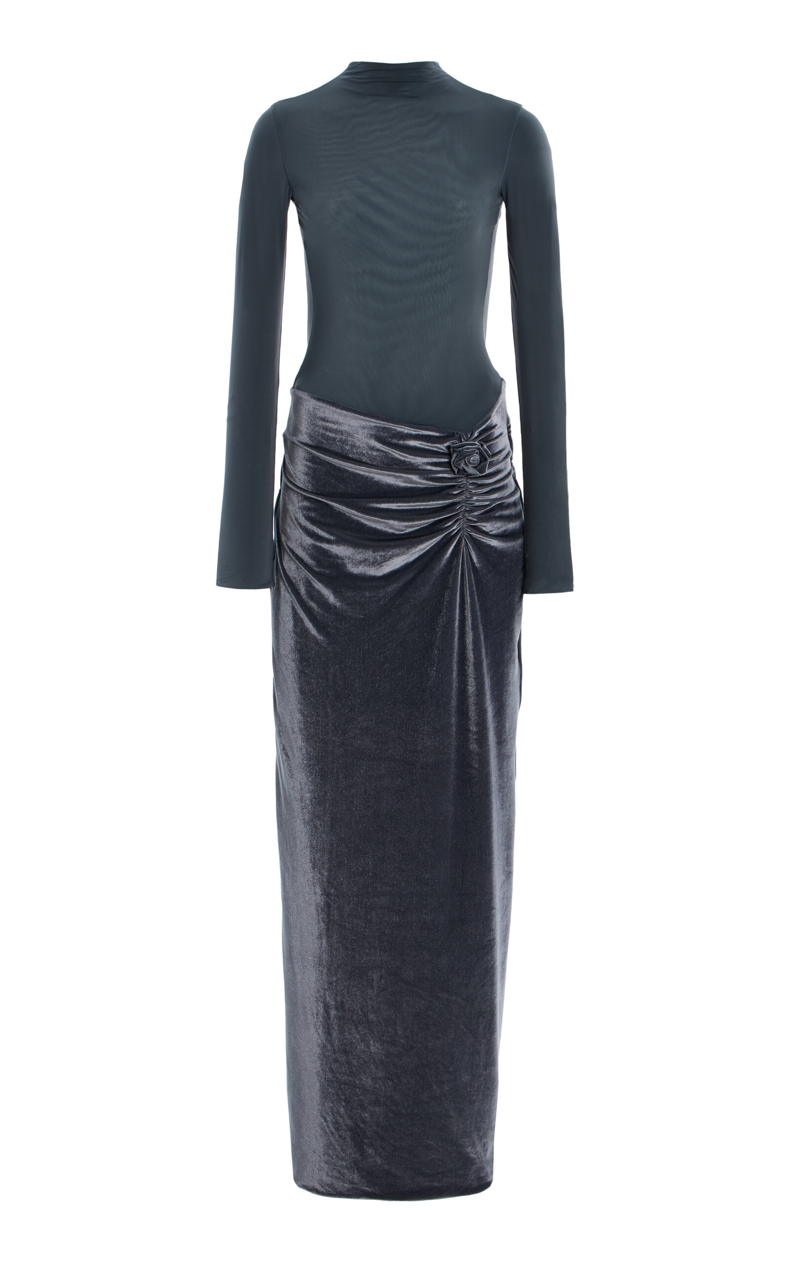 Maygel Coronel Borelli Open-Back Jersey and Velvet Maxi Dress